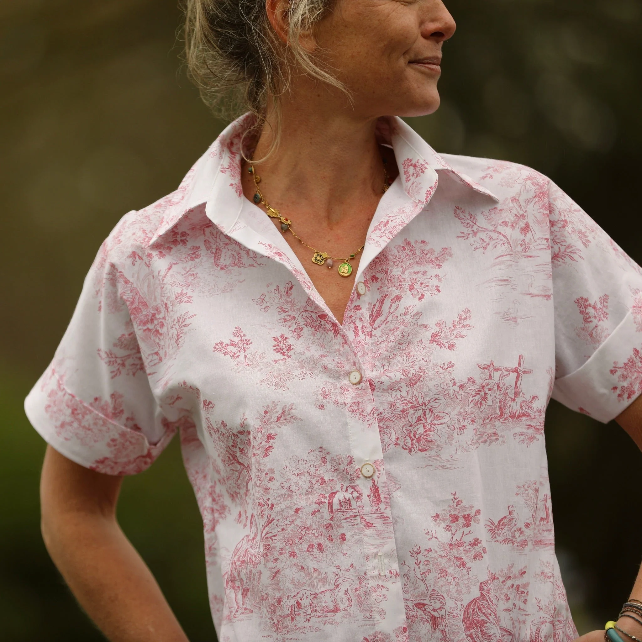 Chemise Honorine - Toile de Jouy framboise - Image 5