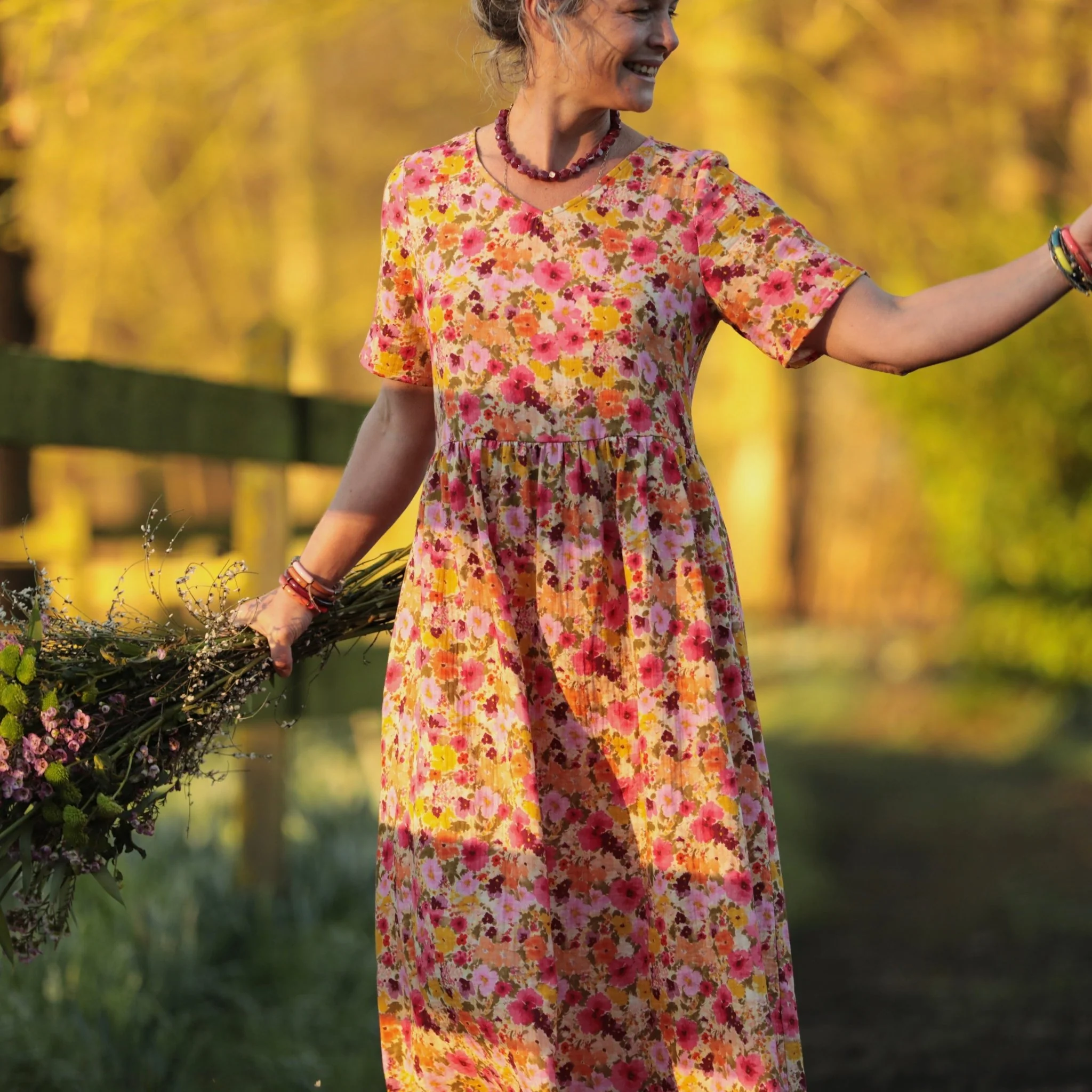 Robe Juliette - Double gaze de coton “Fleurs en Feu” - Image 9