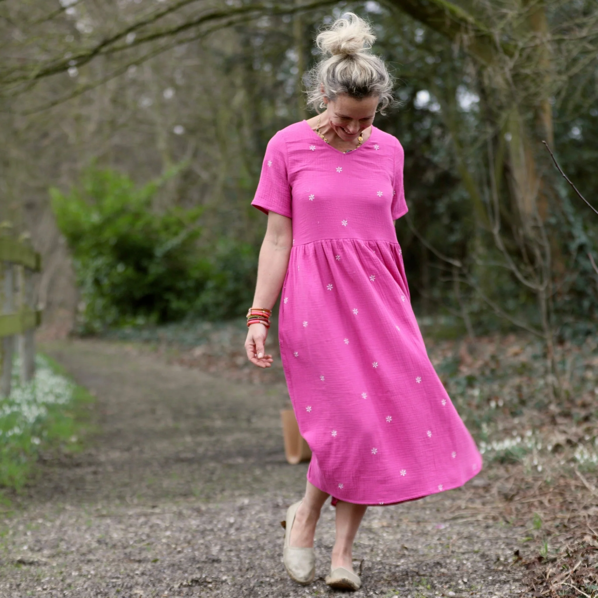 Robe Juliette - double gaze de coton fuchsia brodé - Image 6