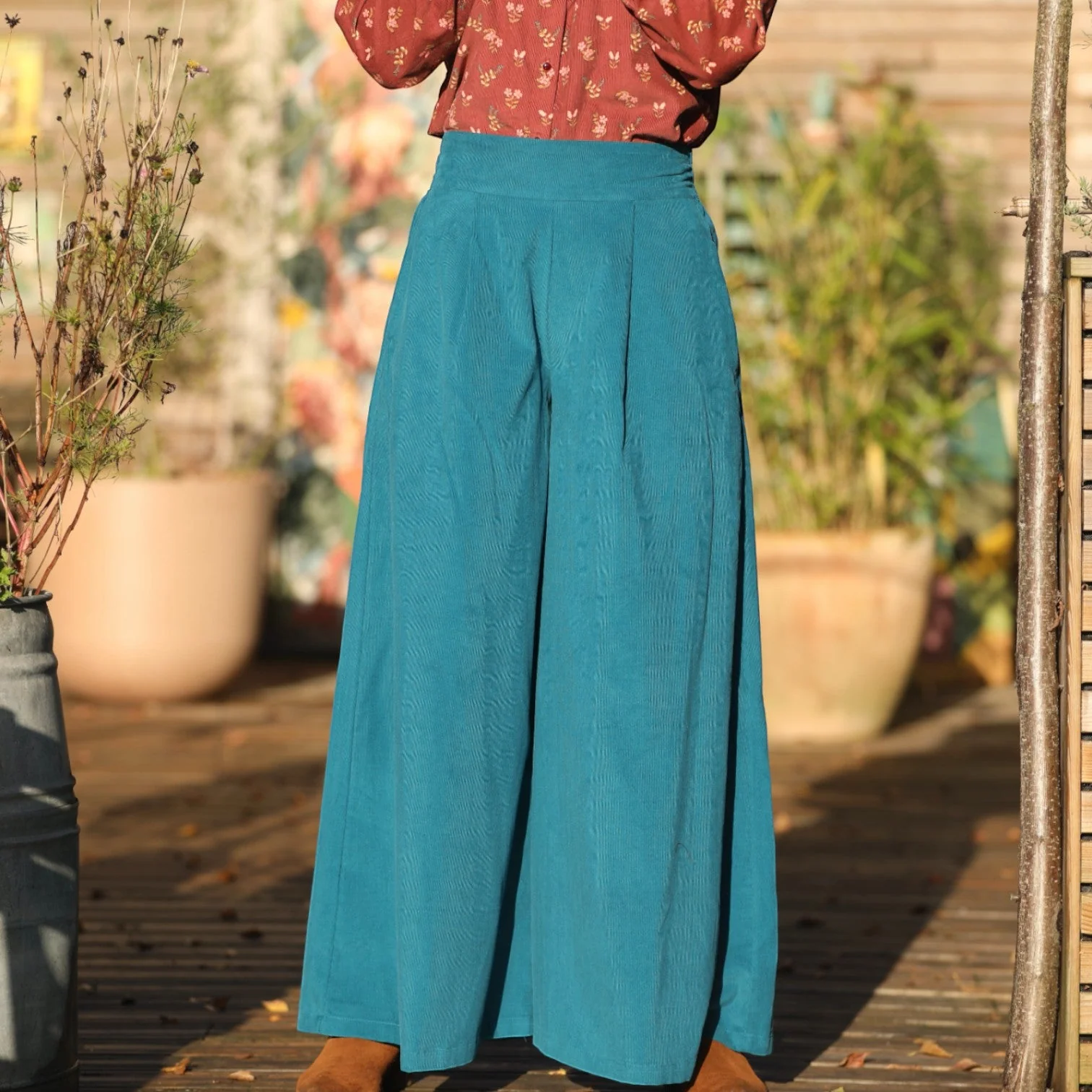 Jupe culotte Arielle en velours milleraies canard - Image 3
