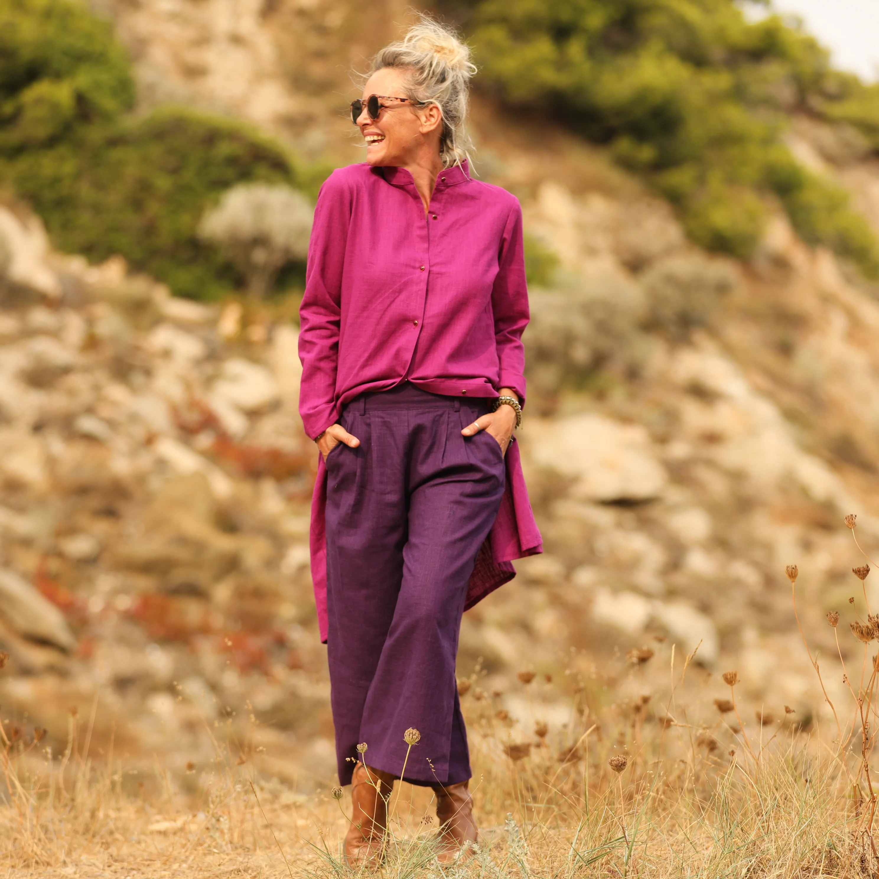 Jupe culotte Margot - lin prune - Image 8