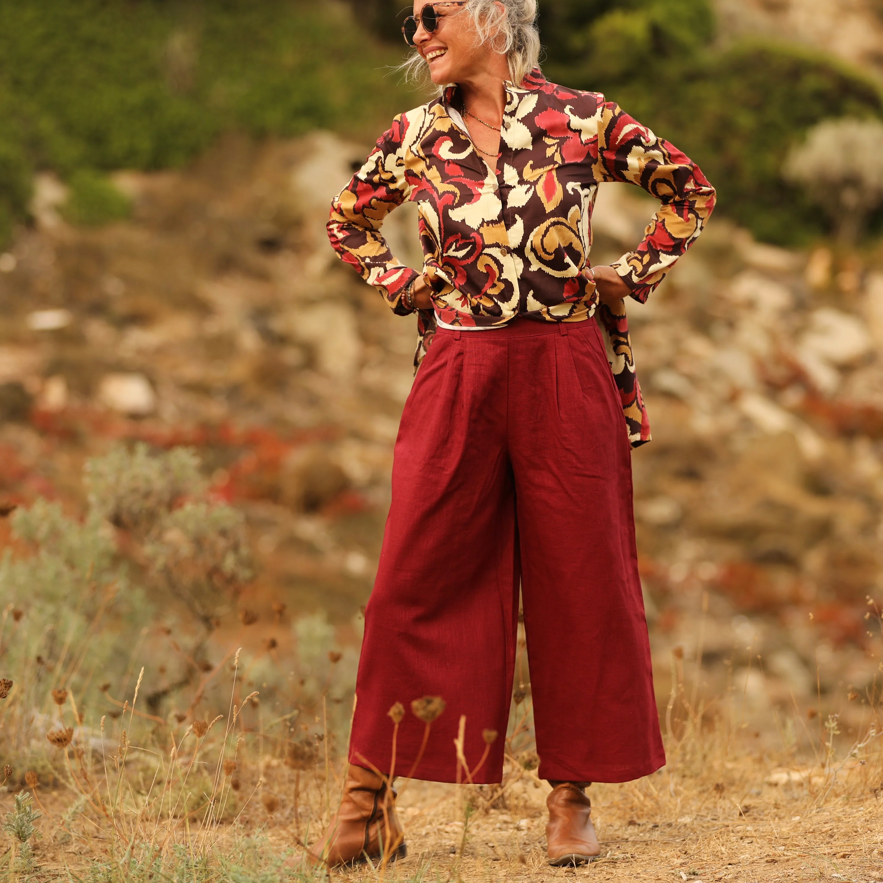 Jupe culotte Margot - lin grenat - Image 9