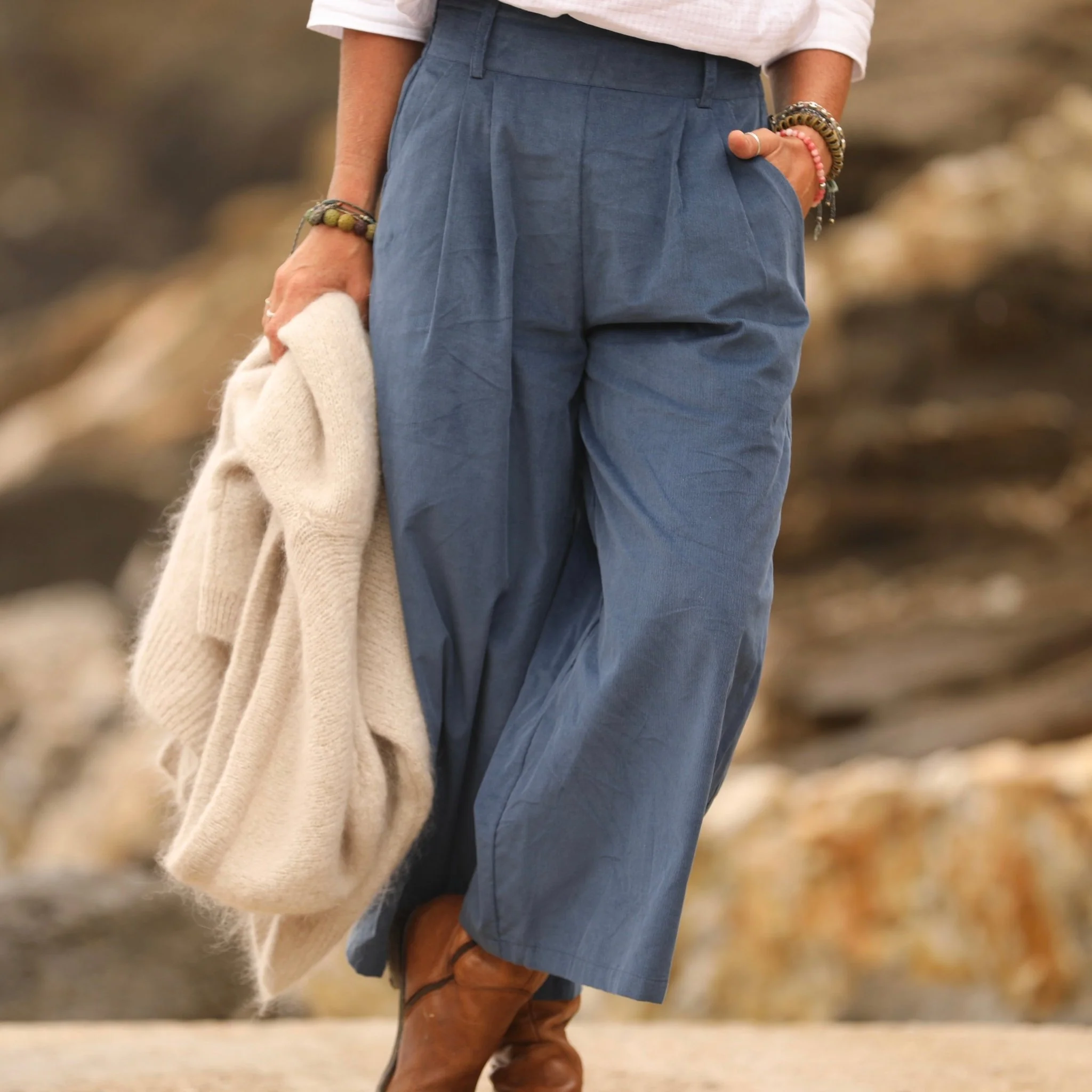 Jupe culotte Margot - velours milleraies bleu officier