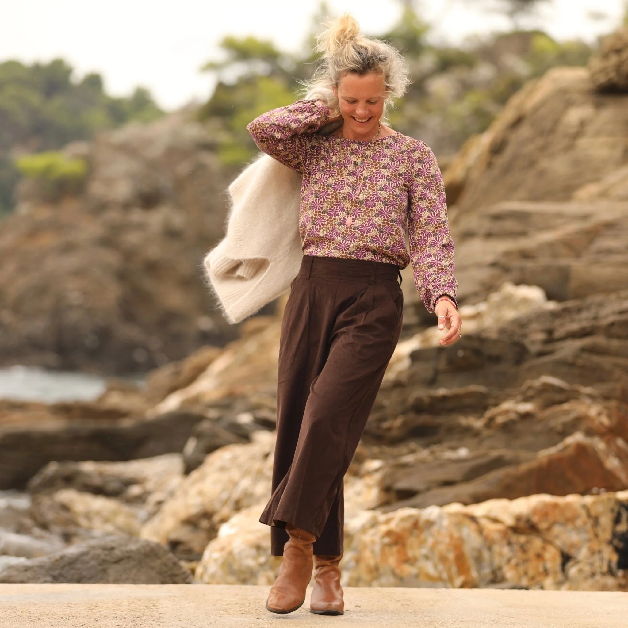 Jupe culotte Margot - velours milleraies Chocolat - Image 6