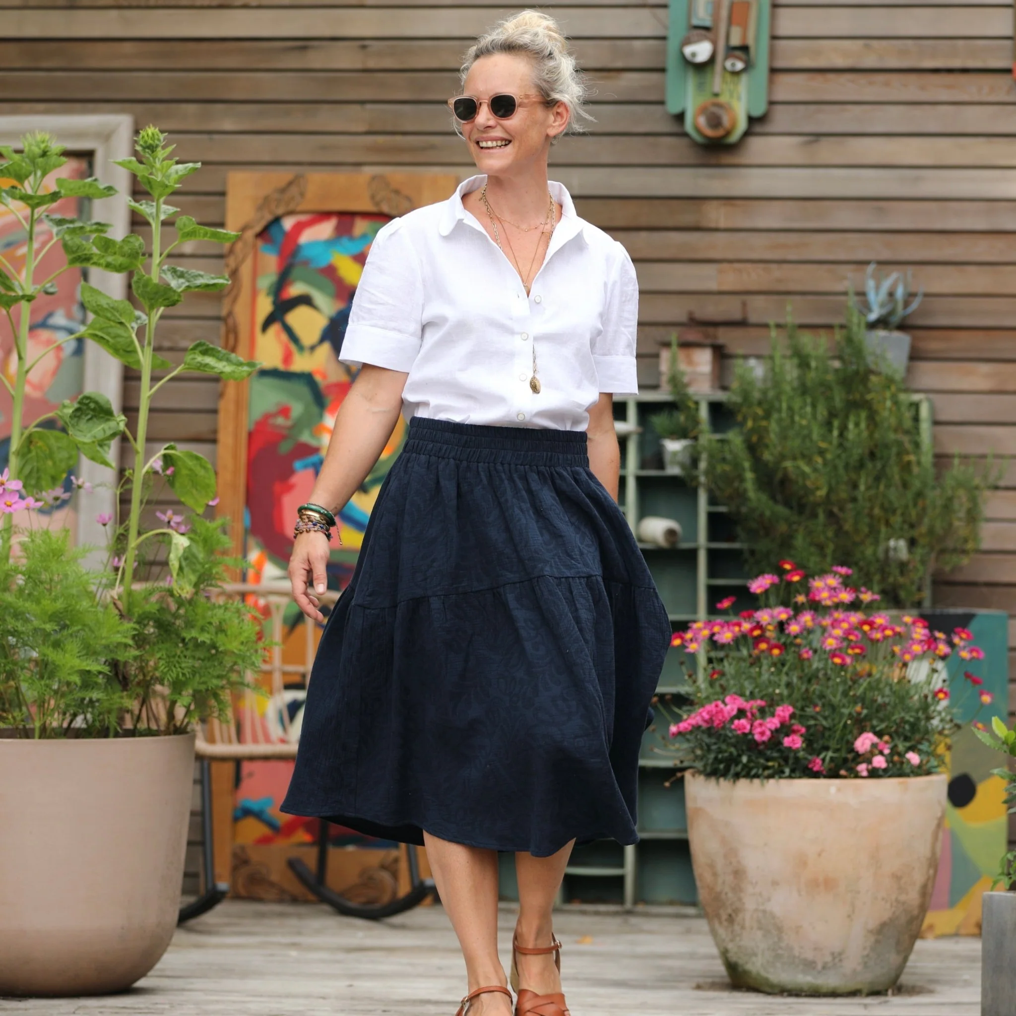 Jupe Esther - coton/lin jacquard bleu marine - Image 4