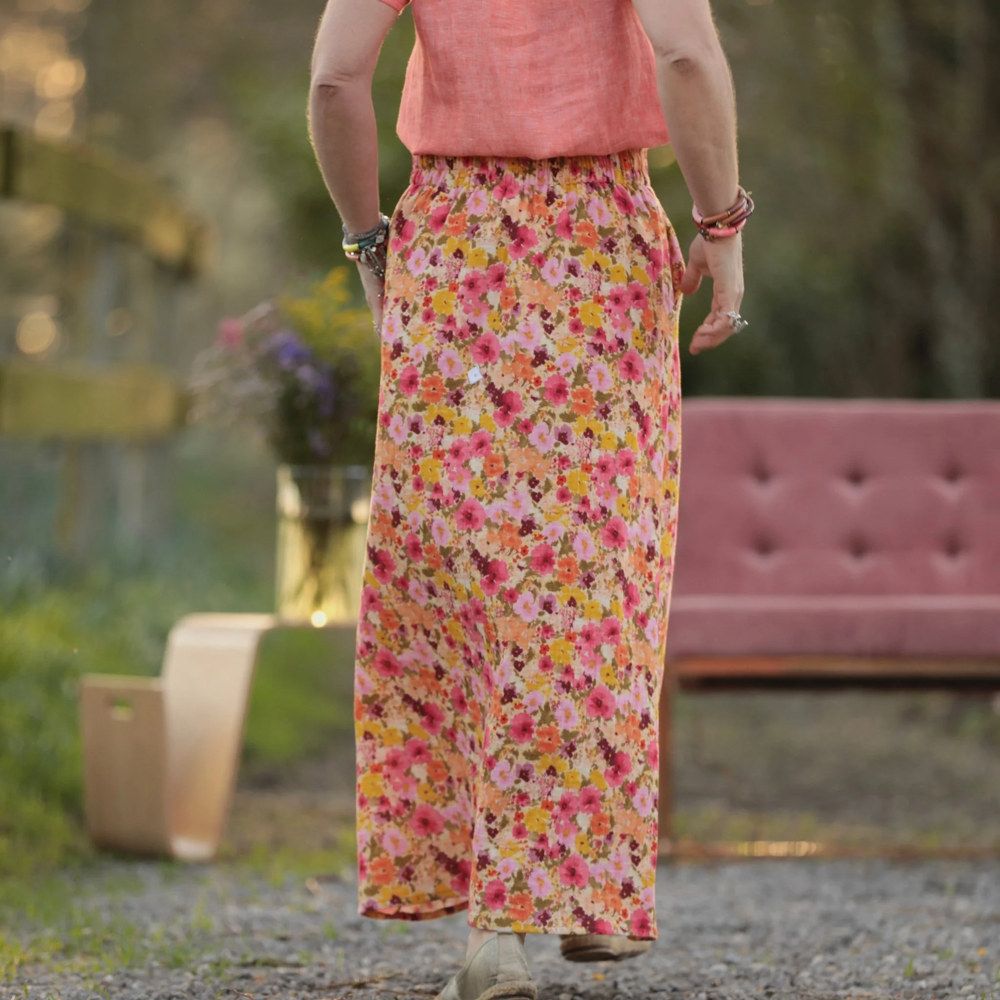 Jupe longue Maya - Double gaze de coton “Fleurs en Feu” - Image 9