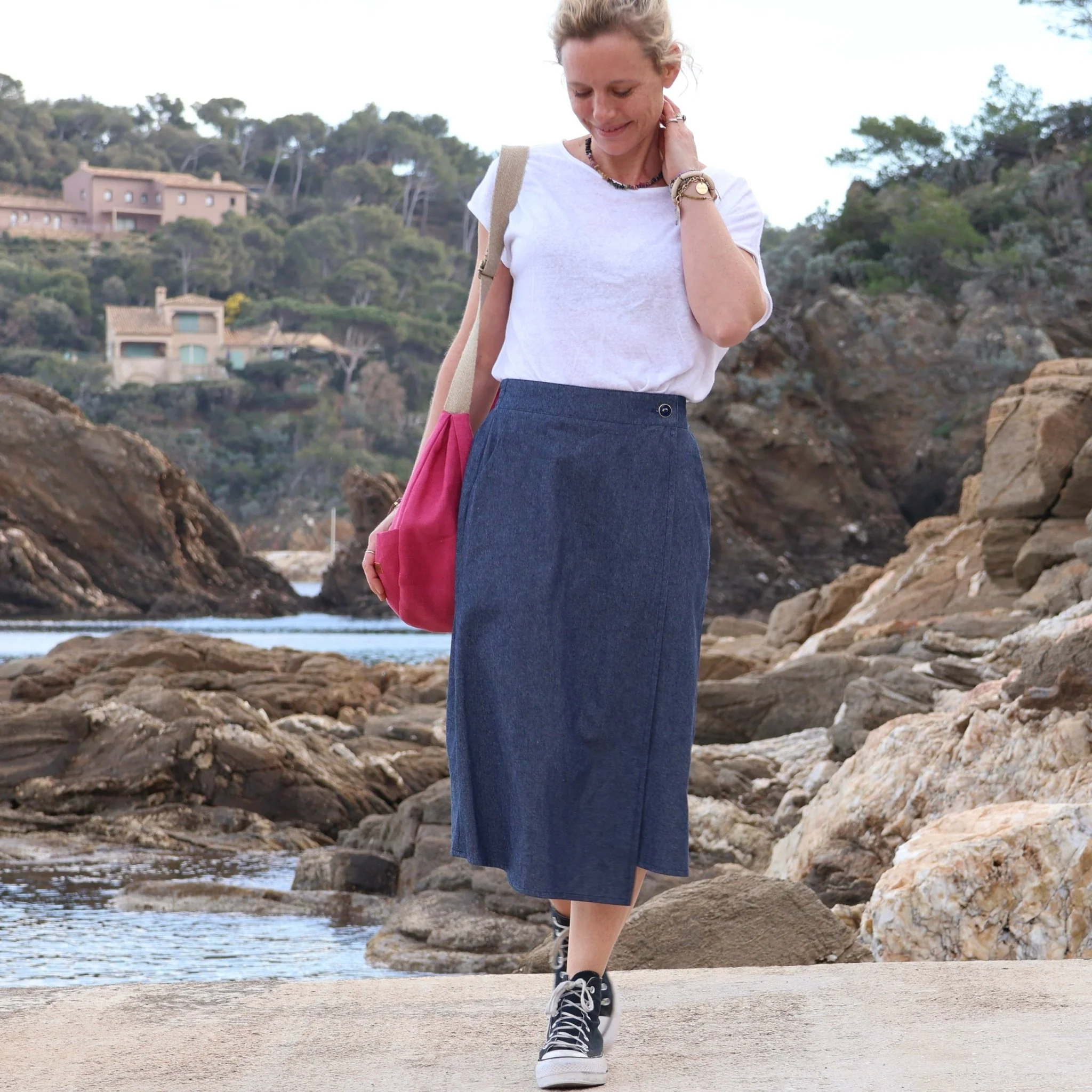 Jupe portefeuille Alexia jean bleu nuit