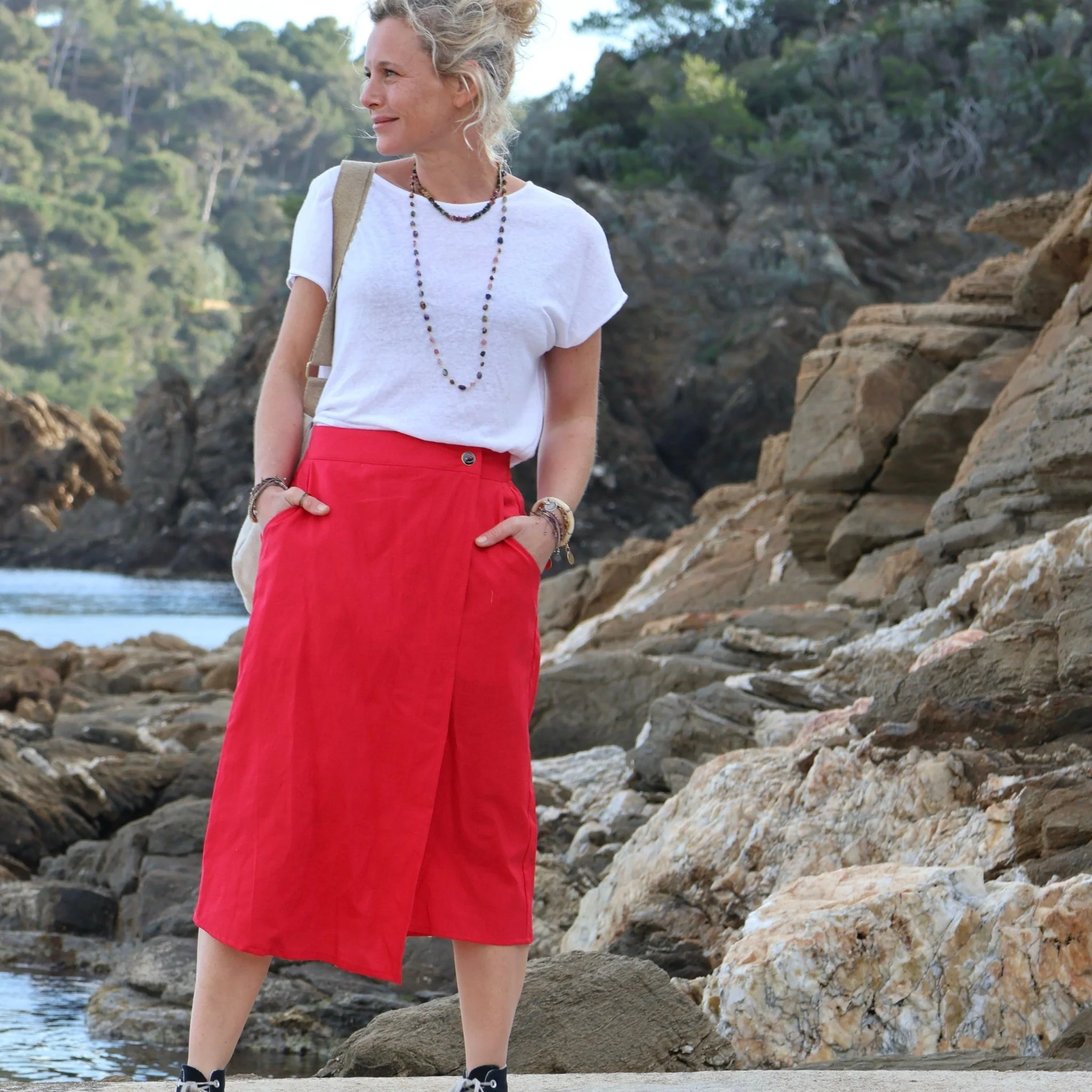 Jupe portefeuille Alexia rouge cerise - Image 6