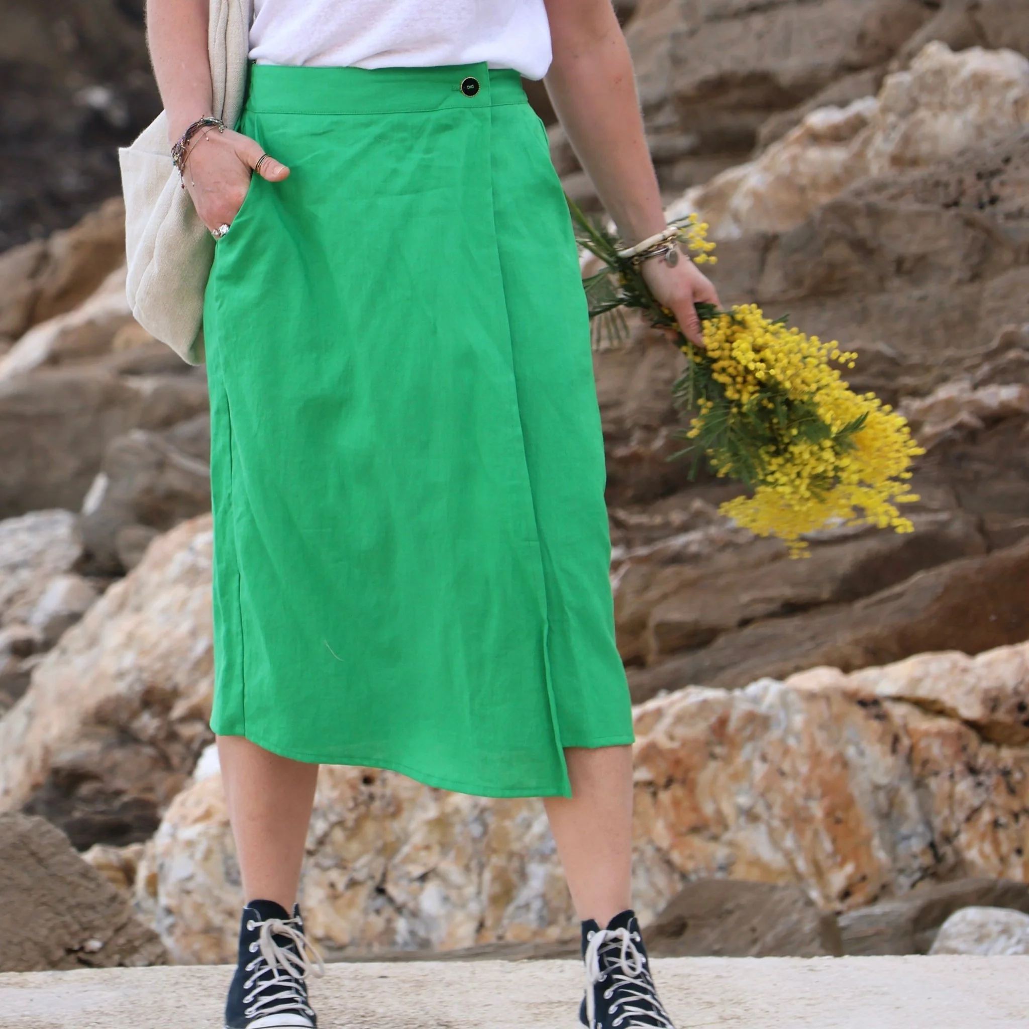 Jupe portefeuille Alexia vert perroquet