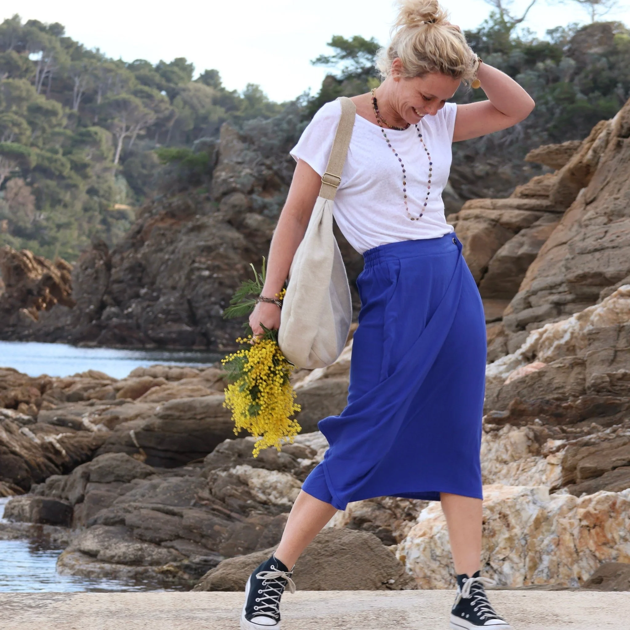 Jupe portefeuille Alexia viscose/lin bleu majorelle - Image 4