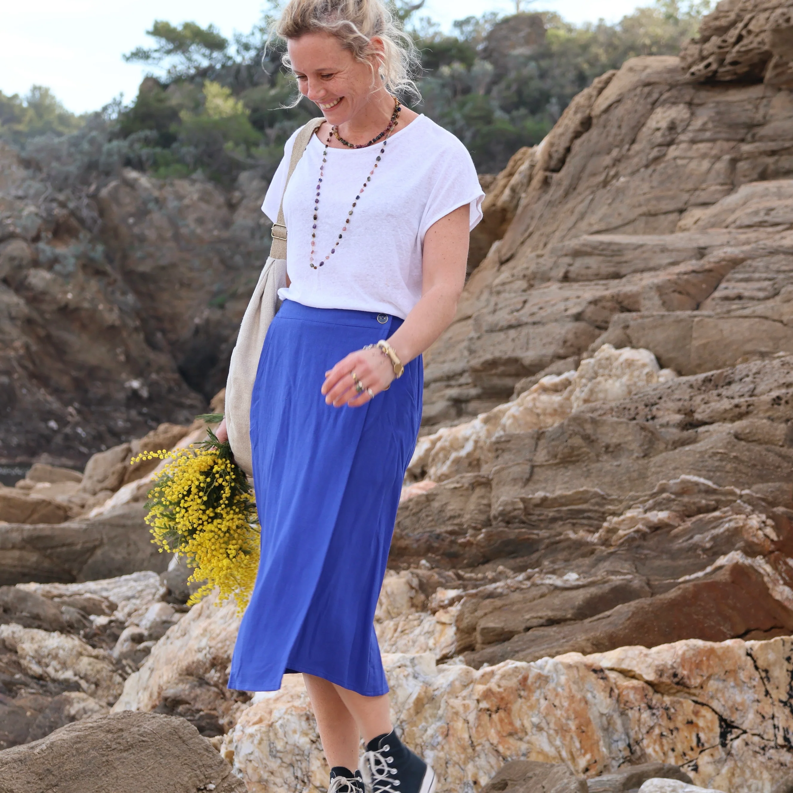 Jupe portefeuille Alexia viscose/lin bleu majorelle - Image 7