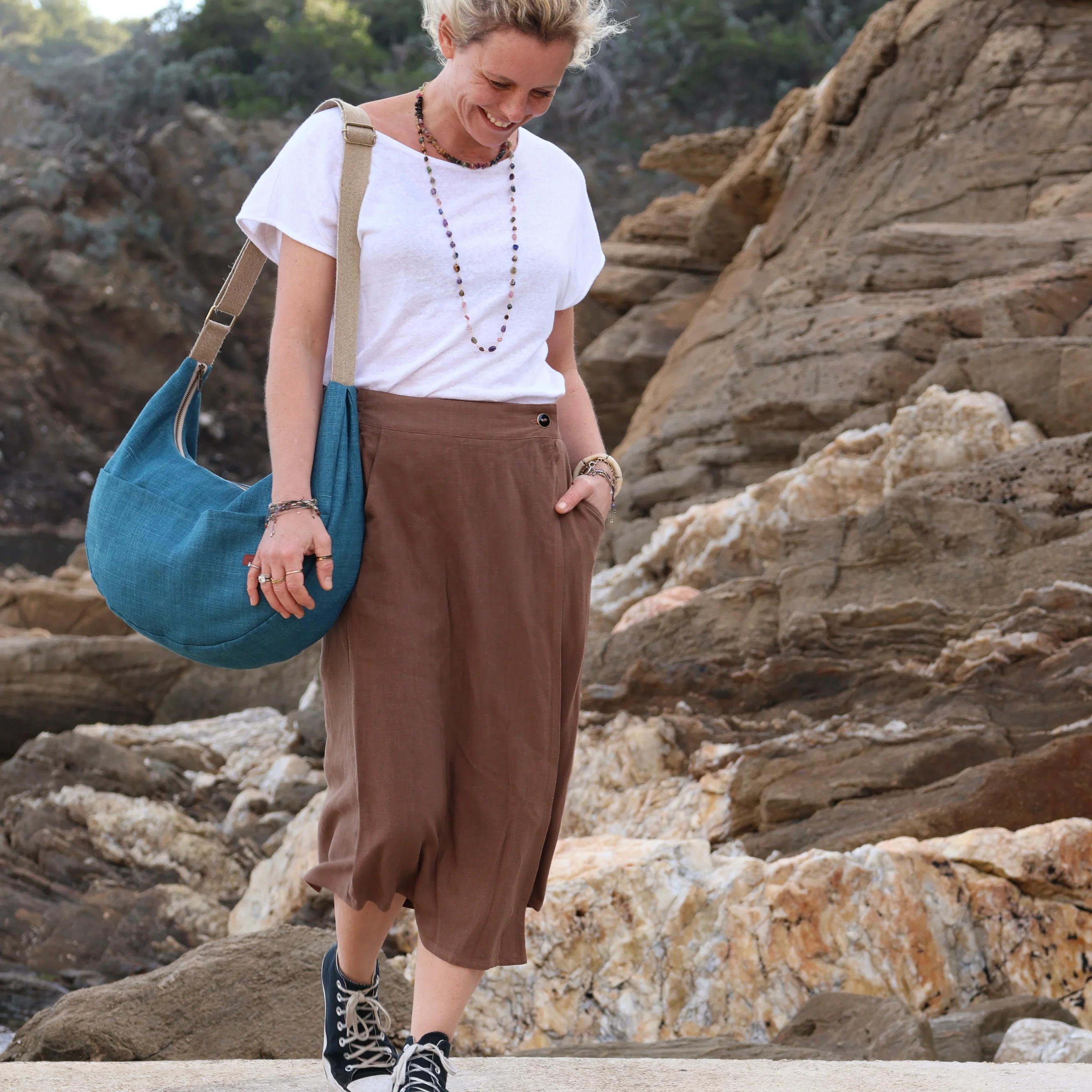 Jupe portefeuille Alexia viscose/lin chocolat - Image 6