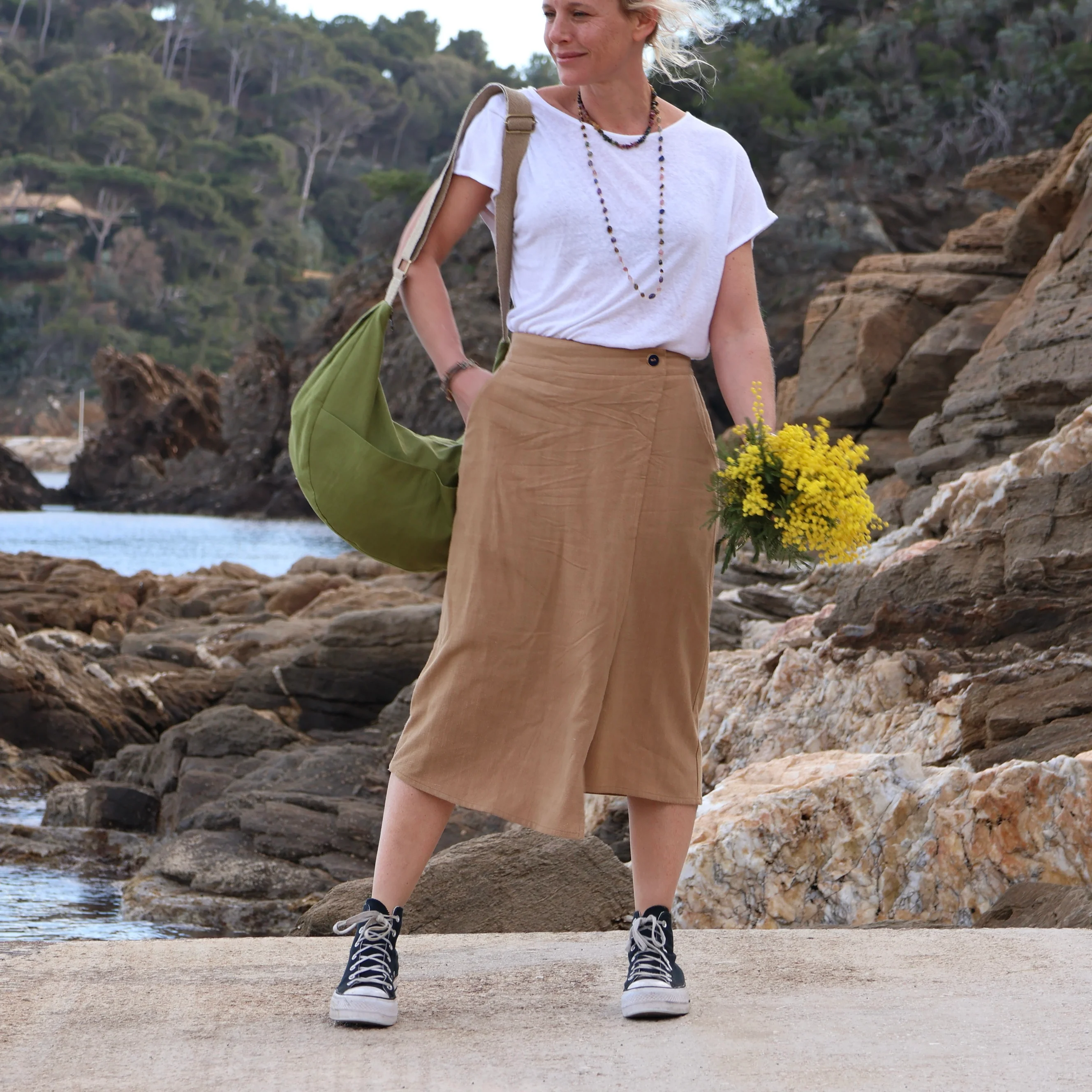 Jupe portefeuille Alexia viscose/lin camel - Image 6