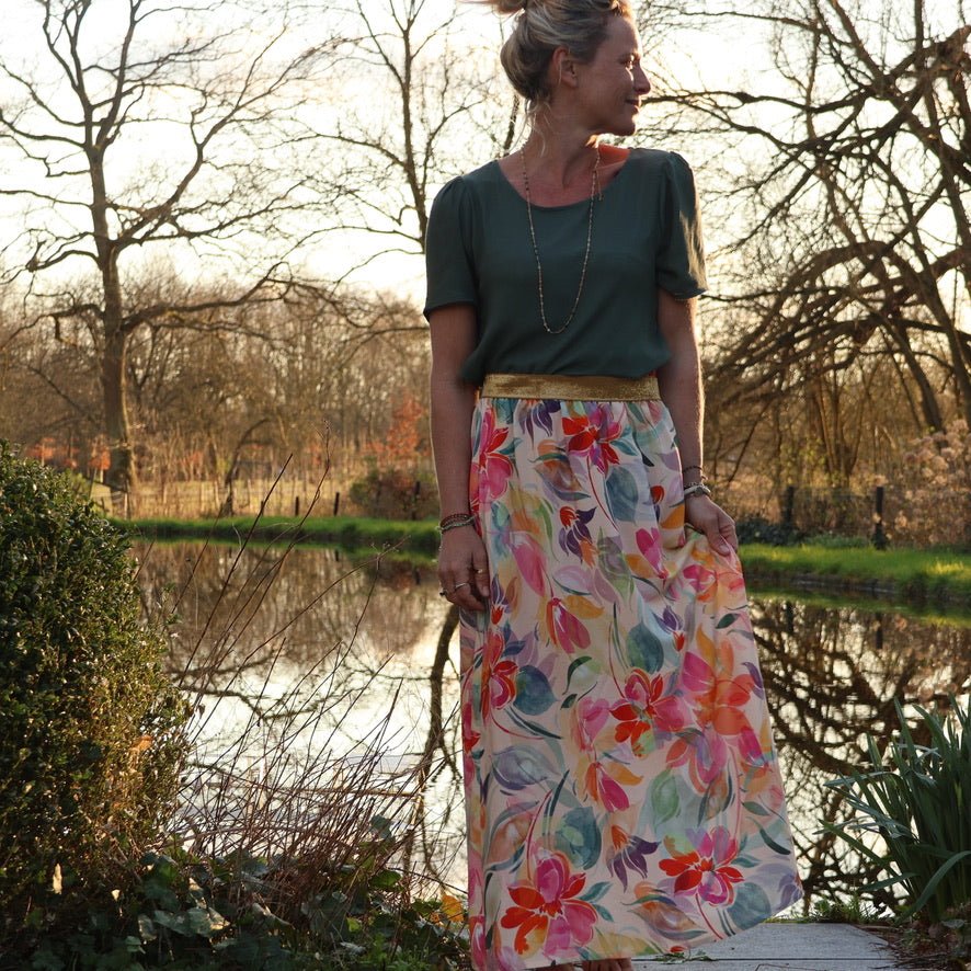 Jupe Rachelle viscose fleuri pastel - 90cm de hauteur - Image 4