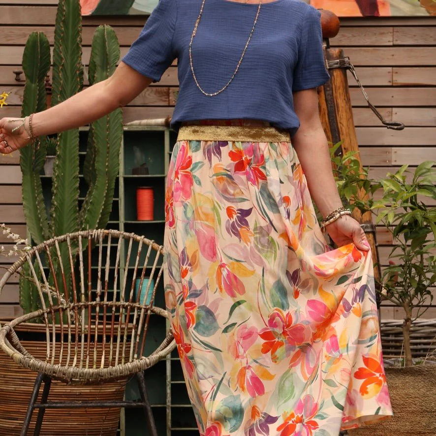 Jupe Rachelle viscose fleuri pastel - 90cm de hauteur - Image 7