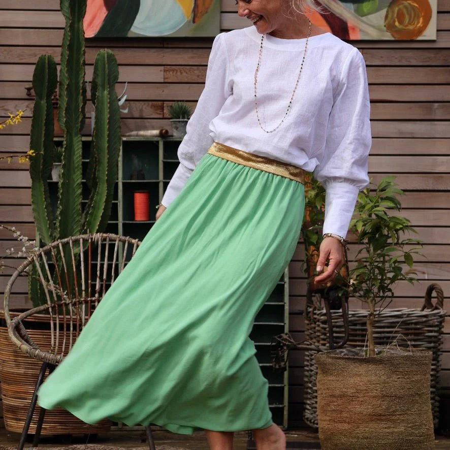 Jupe Rachelle viscose/lin vert frais - 90cm de hauteur
