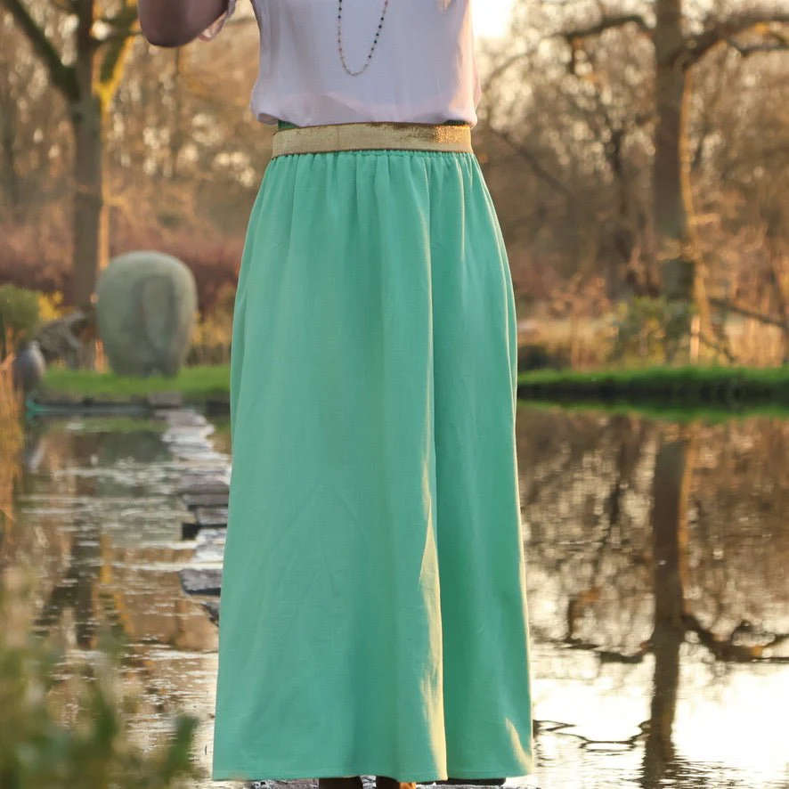 Jupe Rachelle viscose/lin vert frais - 90cm de hauteur - Image 3