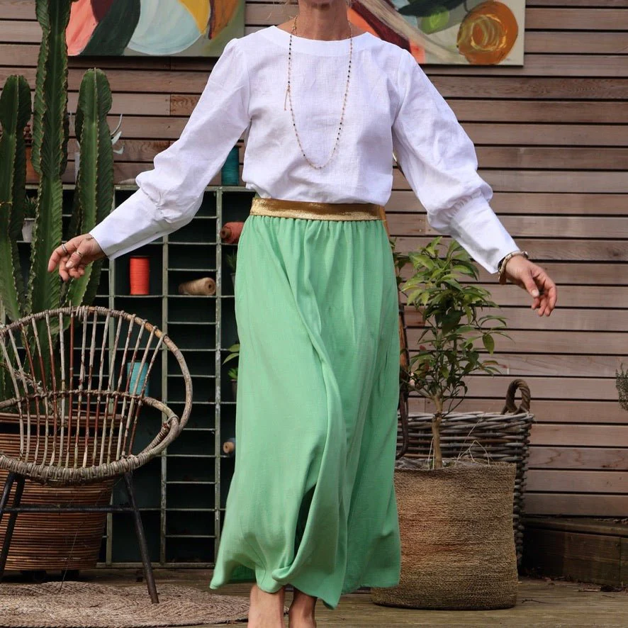 Jupe Rachelle viscose/lin vert frais - 90cm de hauteur - Image 4
