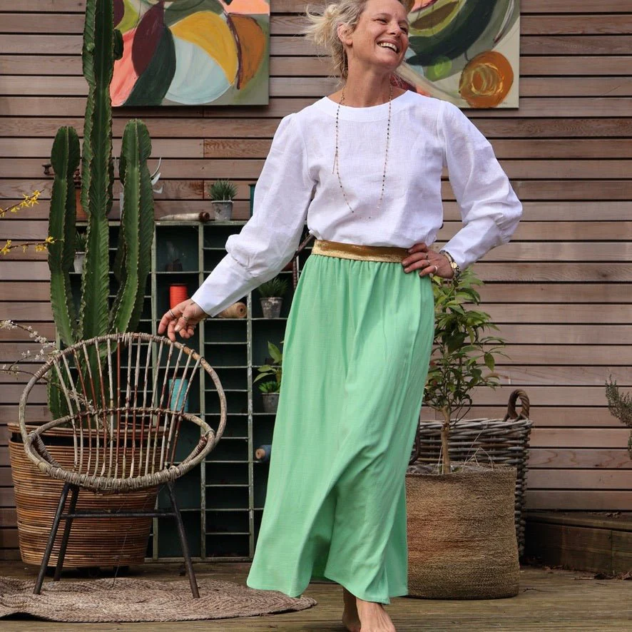Jupe Rachelle viscose/lin vert frais - 90cm de hauteur - Image 6