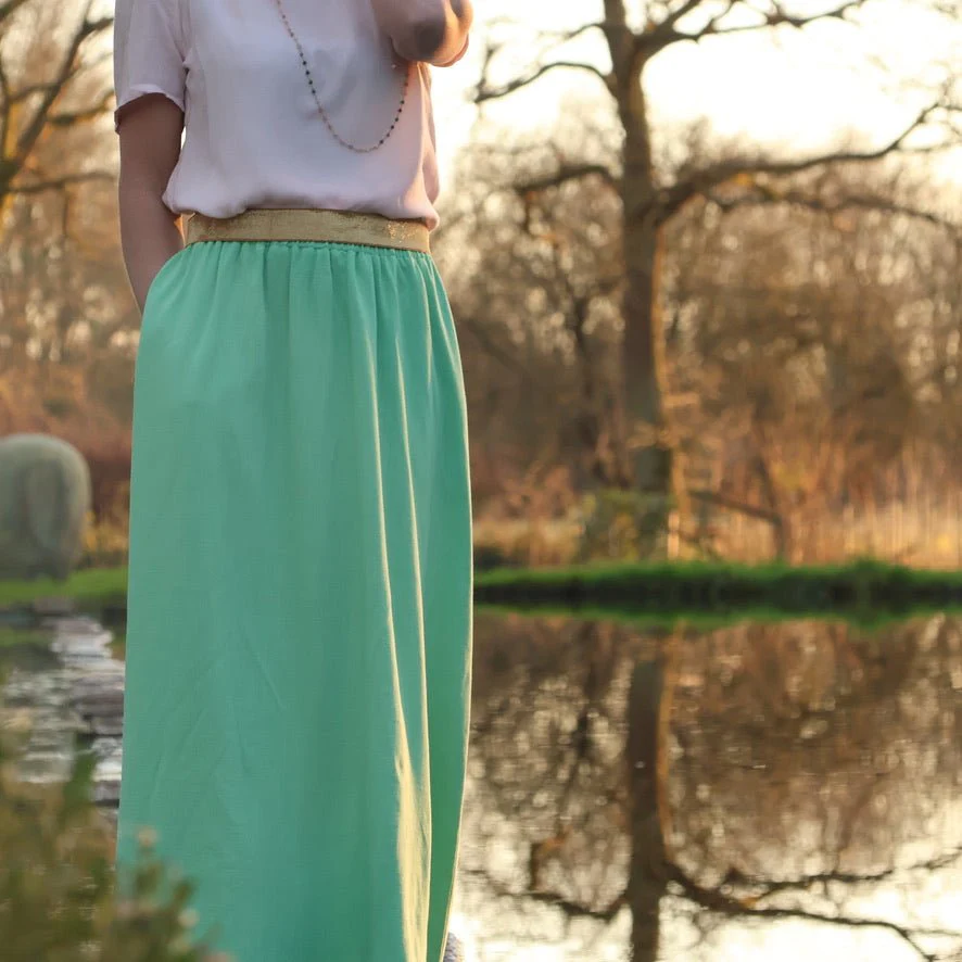 Jupe Rachelle viscose/lin vert frais - 90cm de hauteur - Image 7