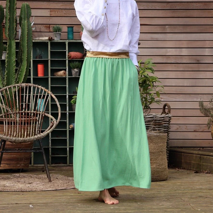 Jupe Rachelle viscose/lin vert frais - 90cm de hauteur - Image 8