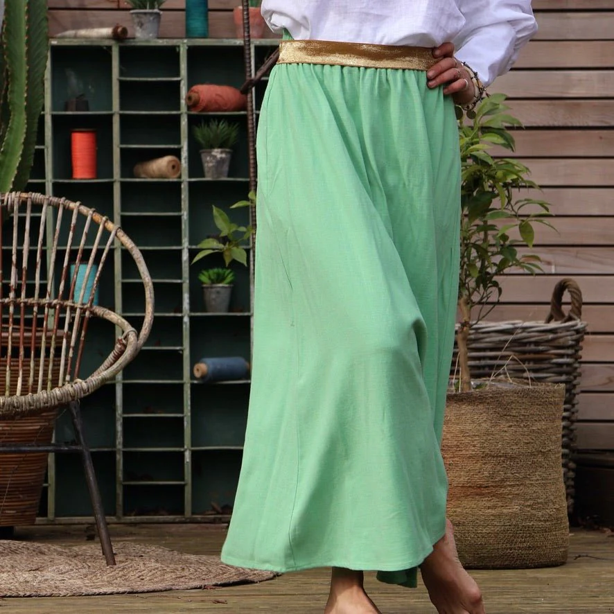 Jupe Rachelle viscose/lin vert frais - 90cm de hauteur - Image 9