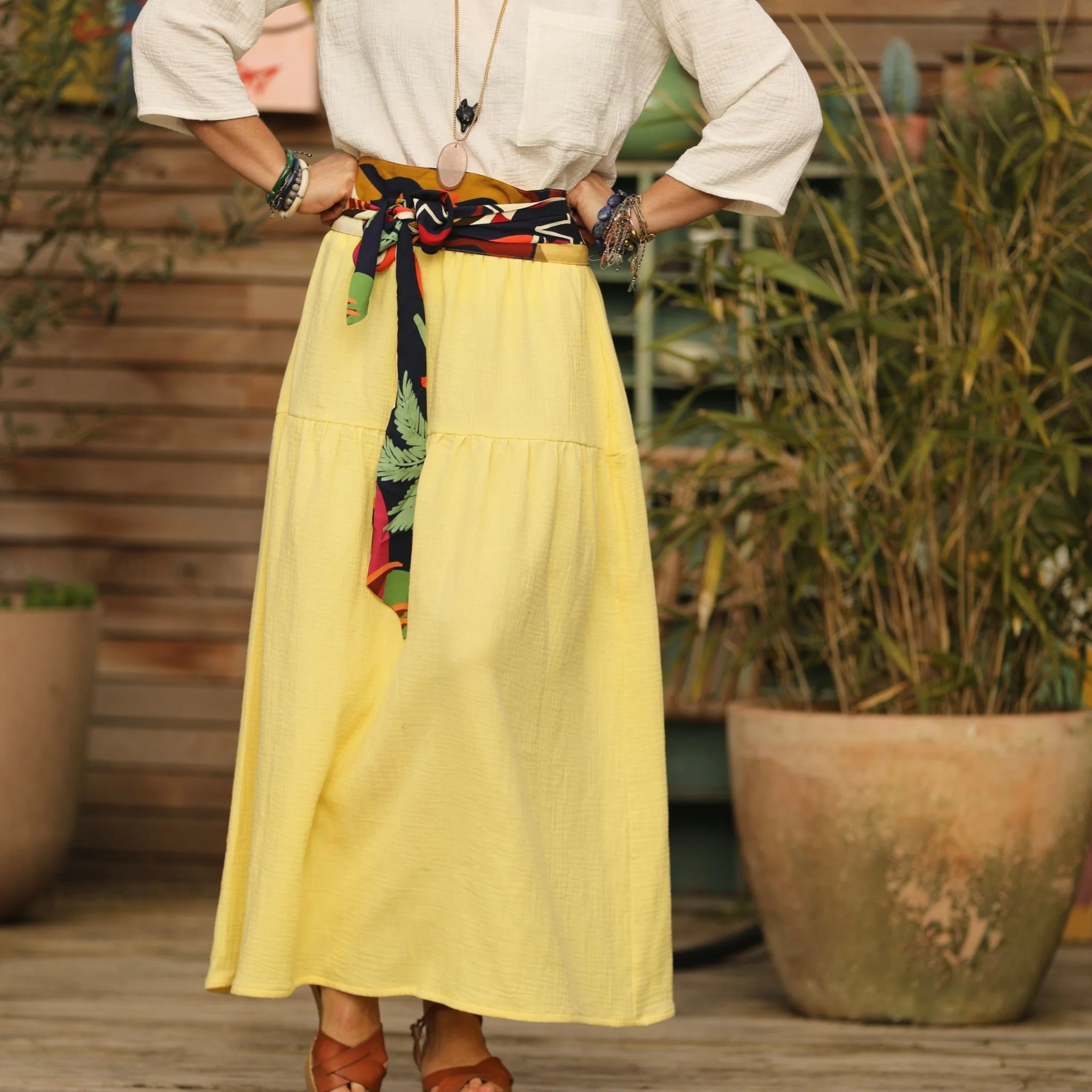 Jupe Sarah - double gaze de coton jaune mimosas