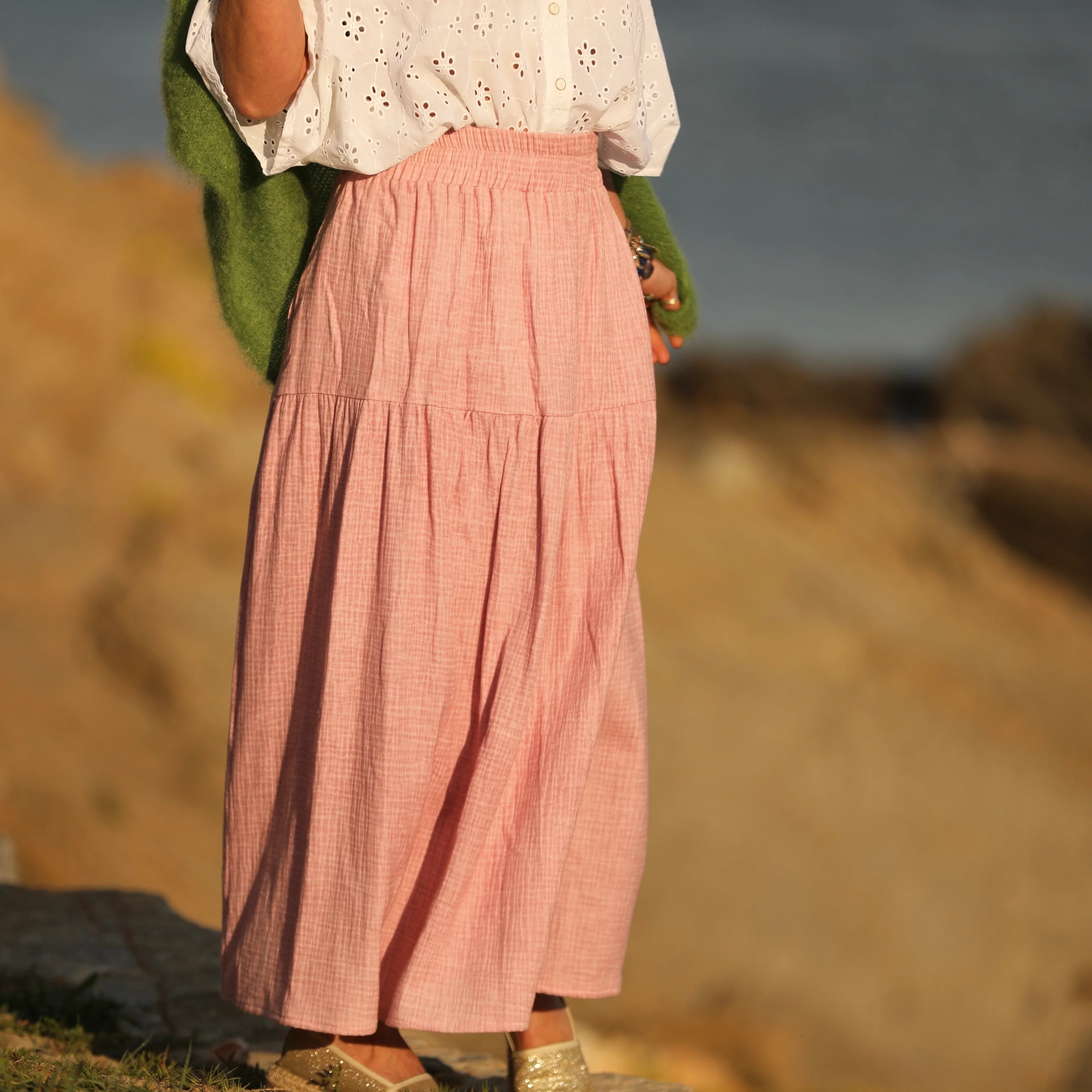 Jupe Sarah - double gaze de coton rose boisé tie & die - Image 10