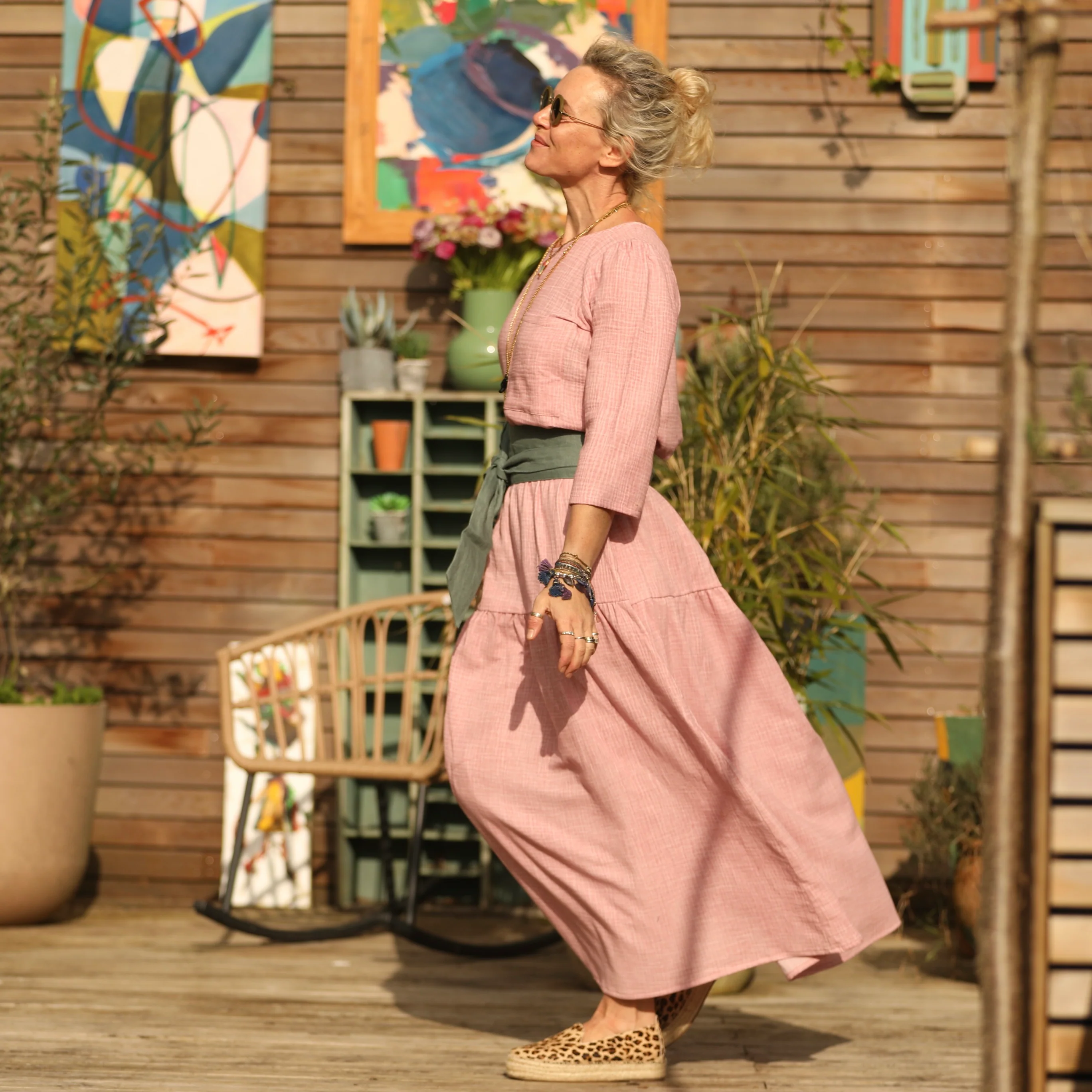Jupe Sarah - double gaze de coton rose boisé tie & die - Image 3