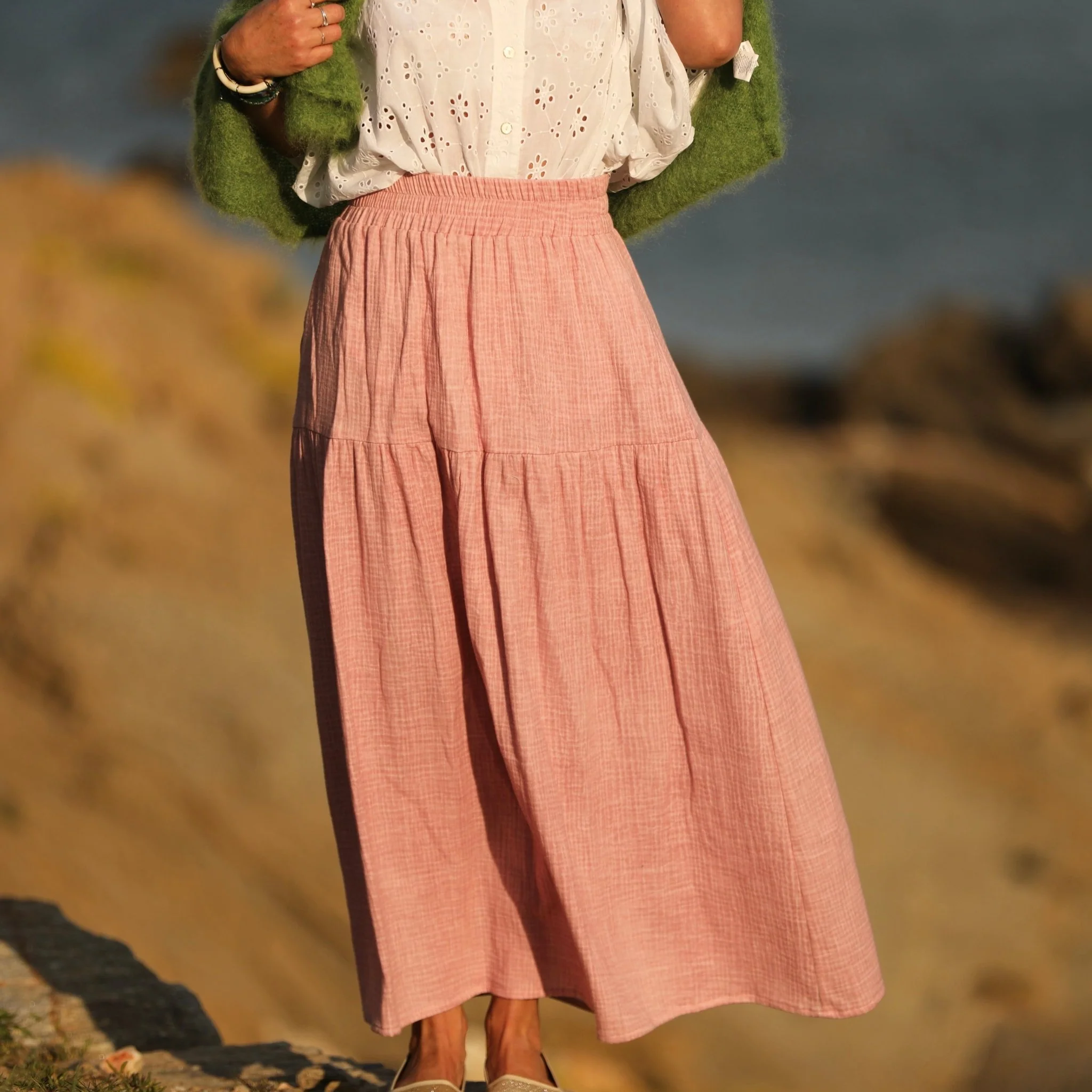 Jupe Sarah - double gaze de coton rose boisé tie & die - Image 4