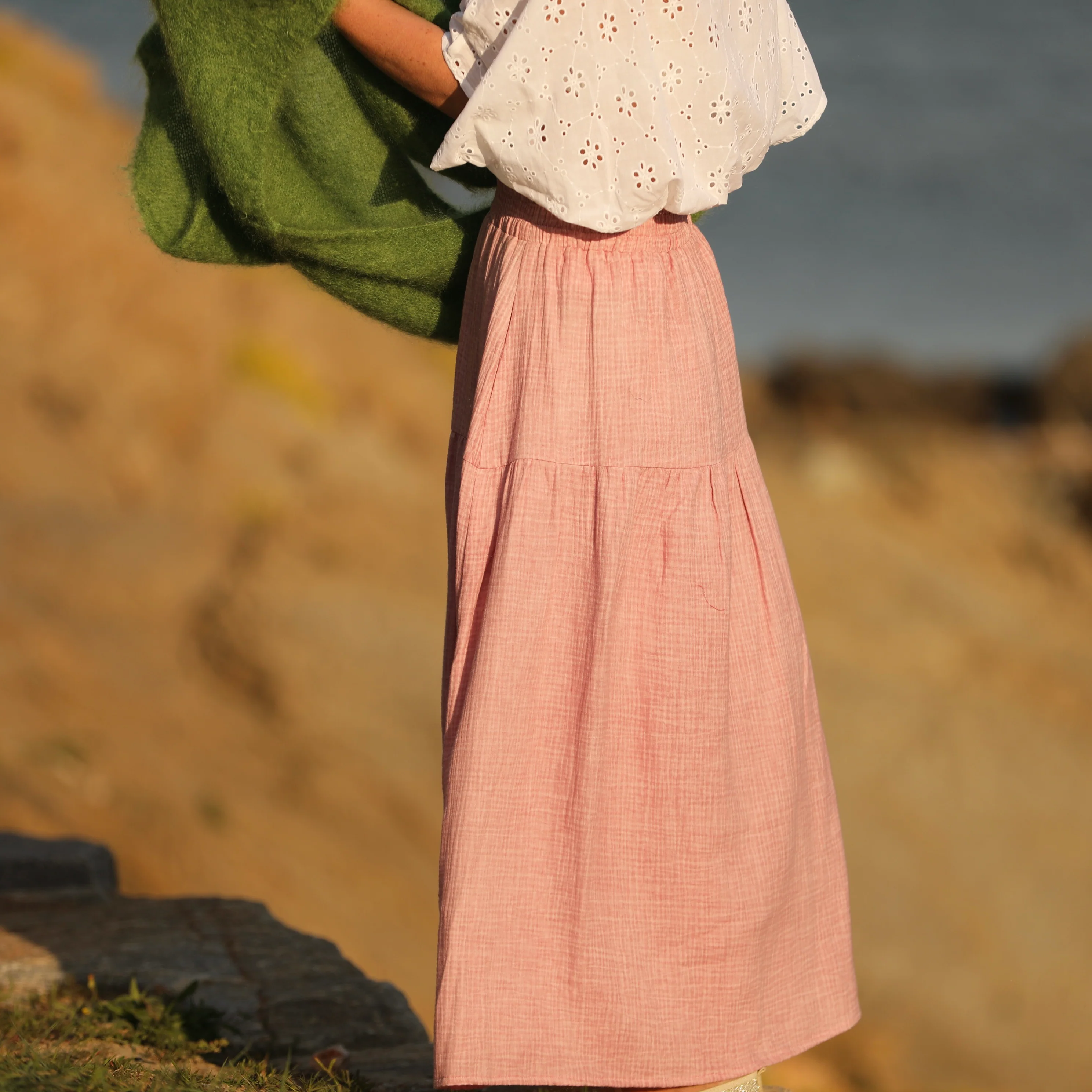 Jupe Sarah - double gaze de coton rose boisé tie & die - Image 6