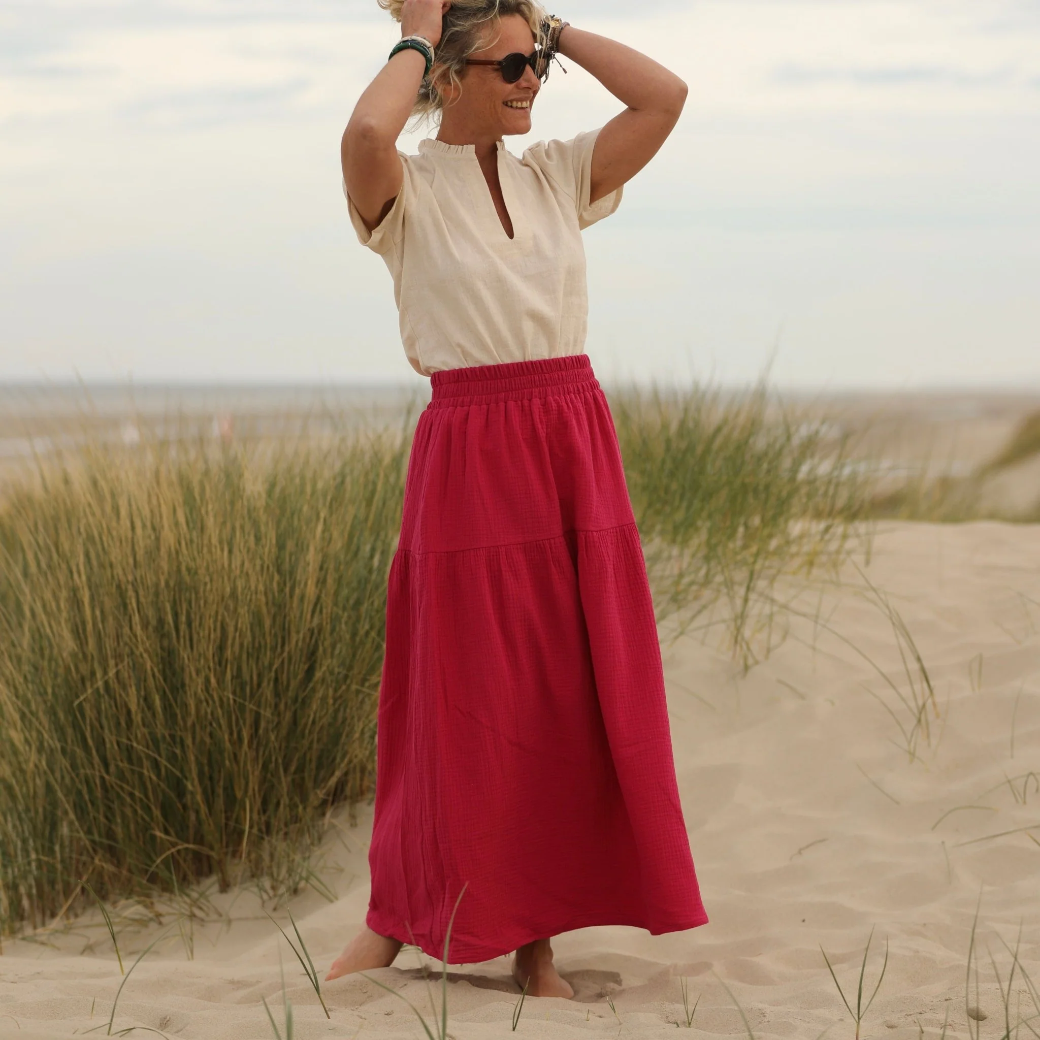 Jupe Sarah - double gaze de coton rose fushia - Image 8