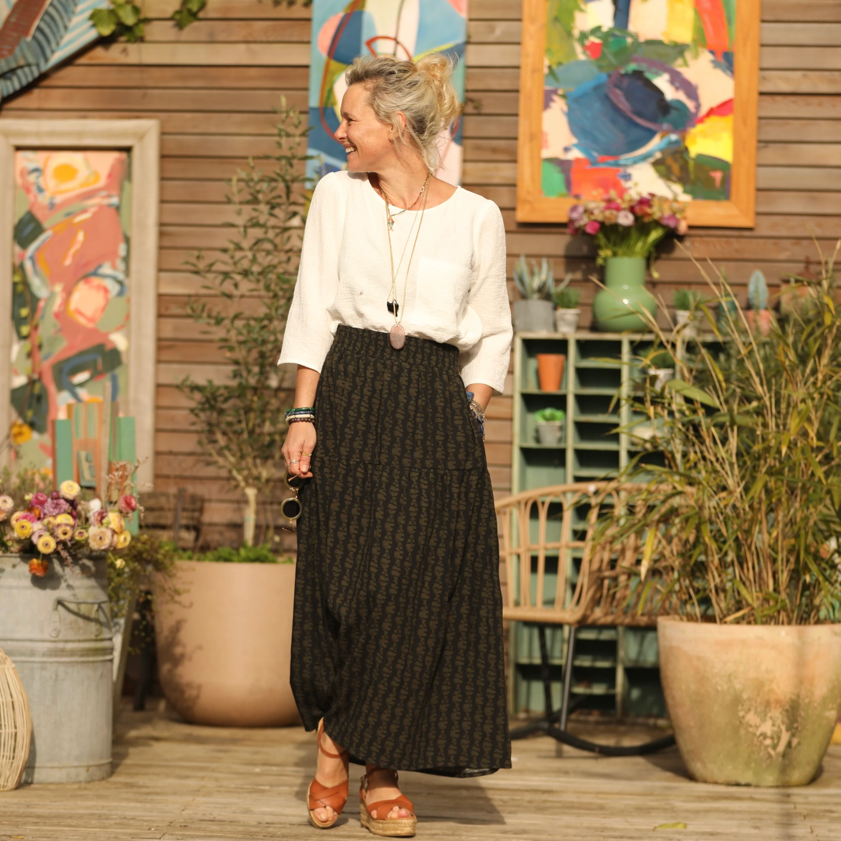 Jupe Sarah - viscose batik noir/kaki - Image 7