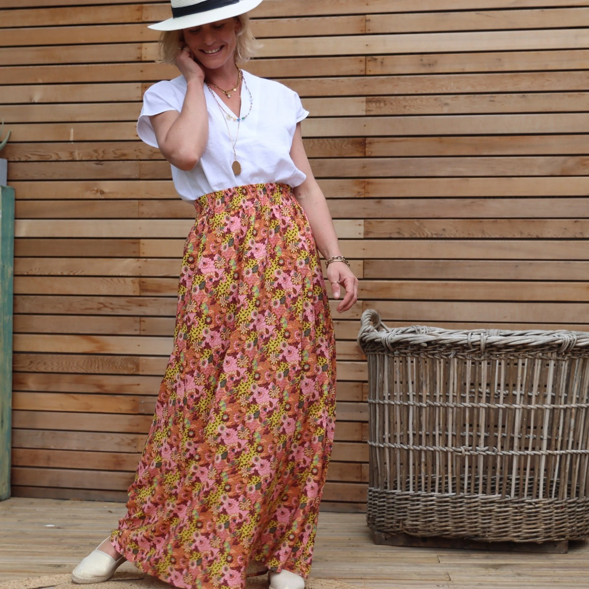 Jupe Tao Viscose fleurs des Embiez - 102cm de hauteur