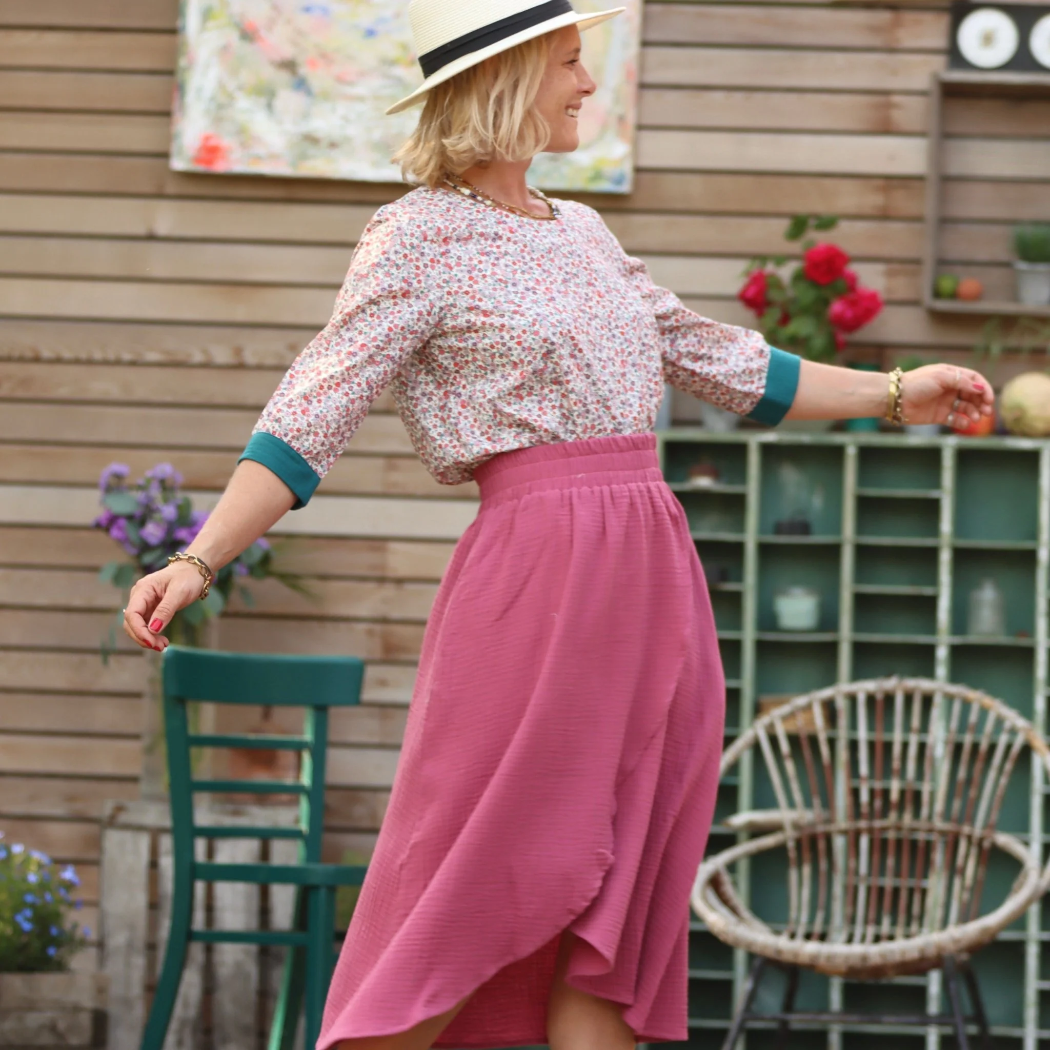 Jupe Tina gaze de coton framboise