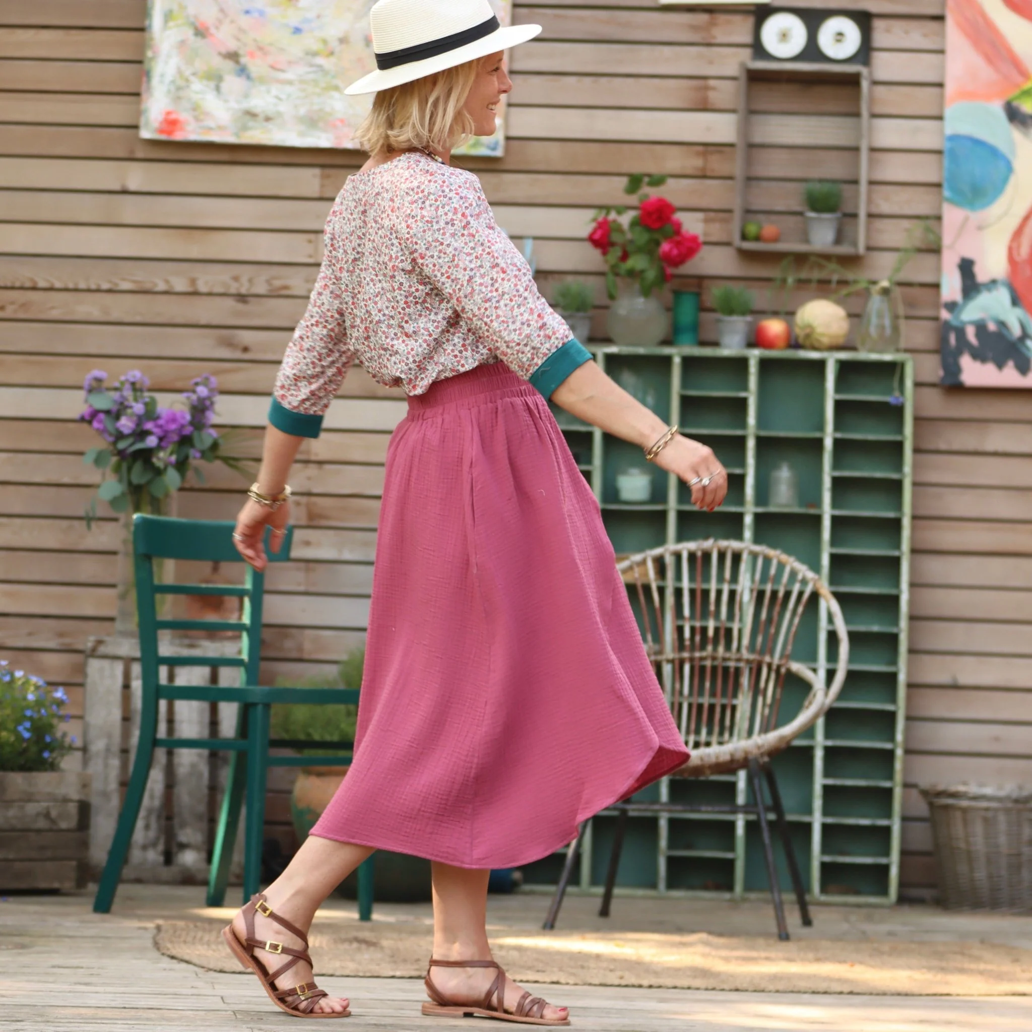 Jupe Tina gaze de coton framboise - Image 5