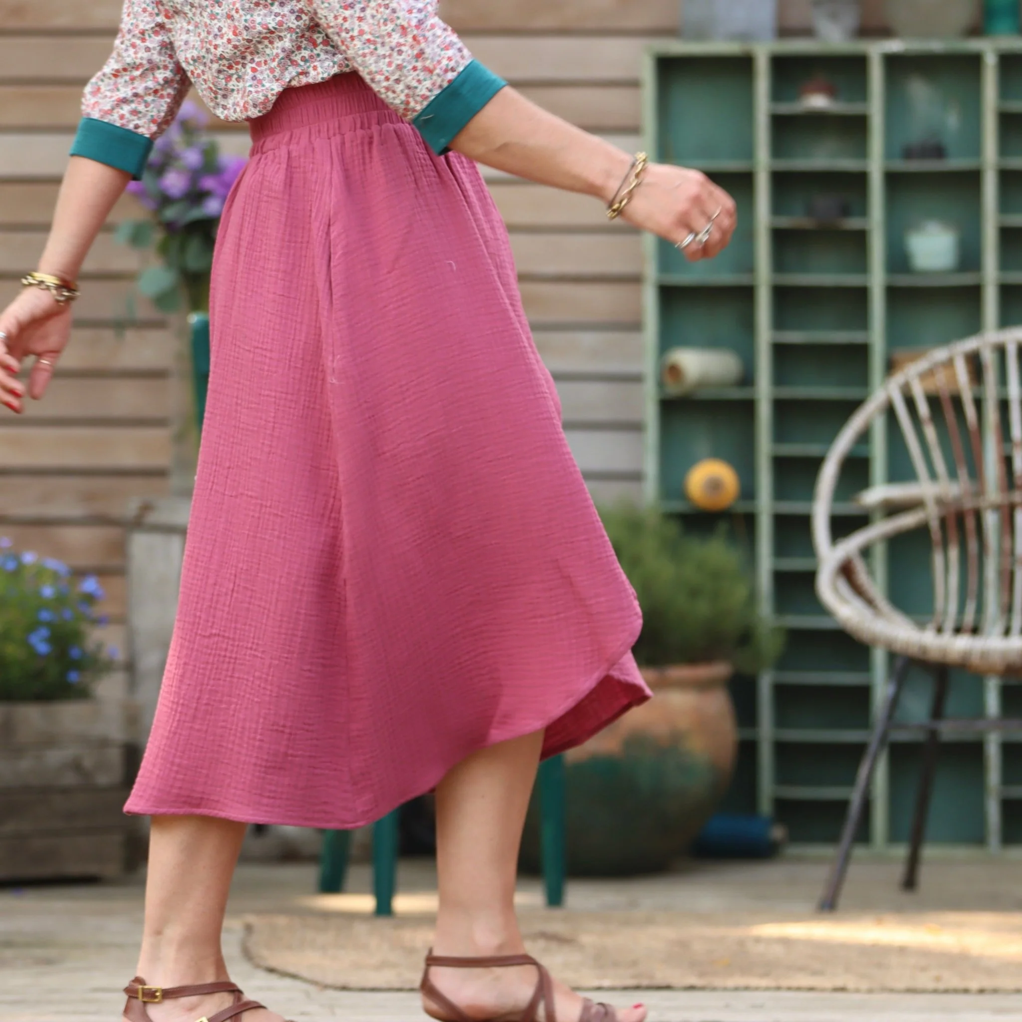 Jupe Tina gaze de coton framboise - Image 7