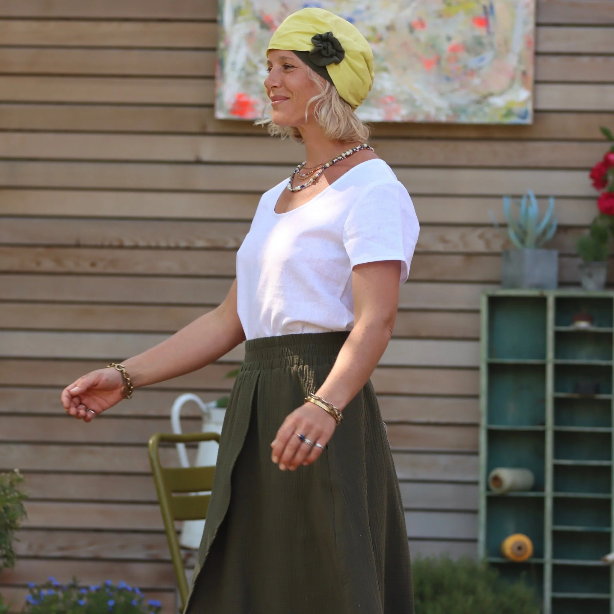 Jupe Tina gaze de coton kaki - Image 4