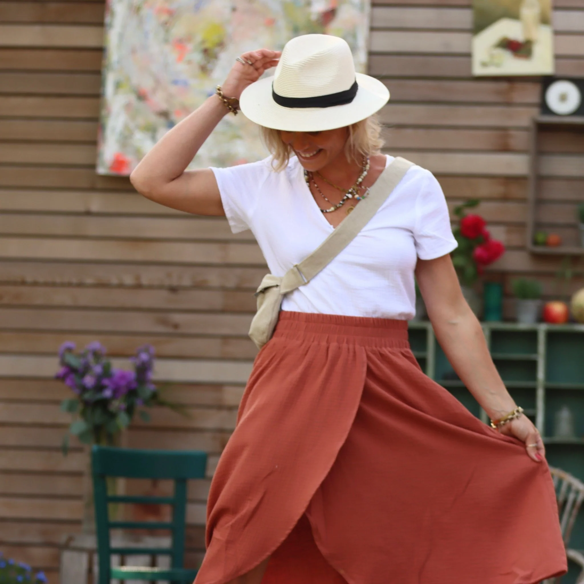 Jupe Tina gaze de coton terracotta orangé - Image 4