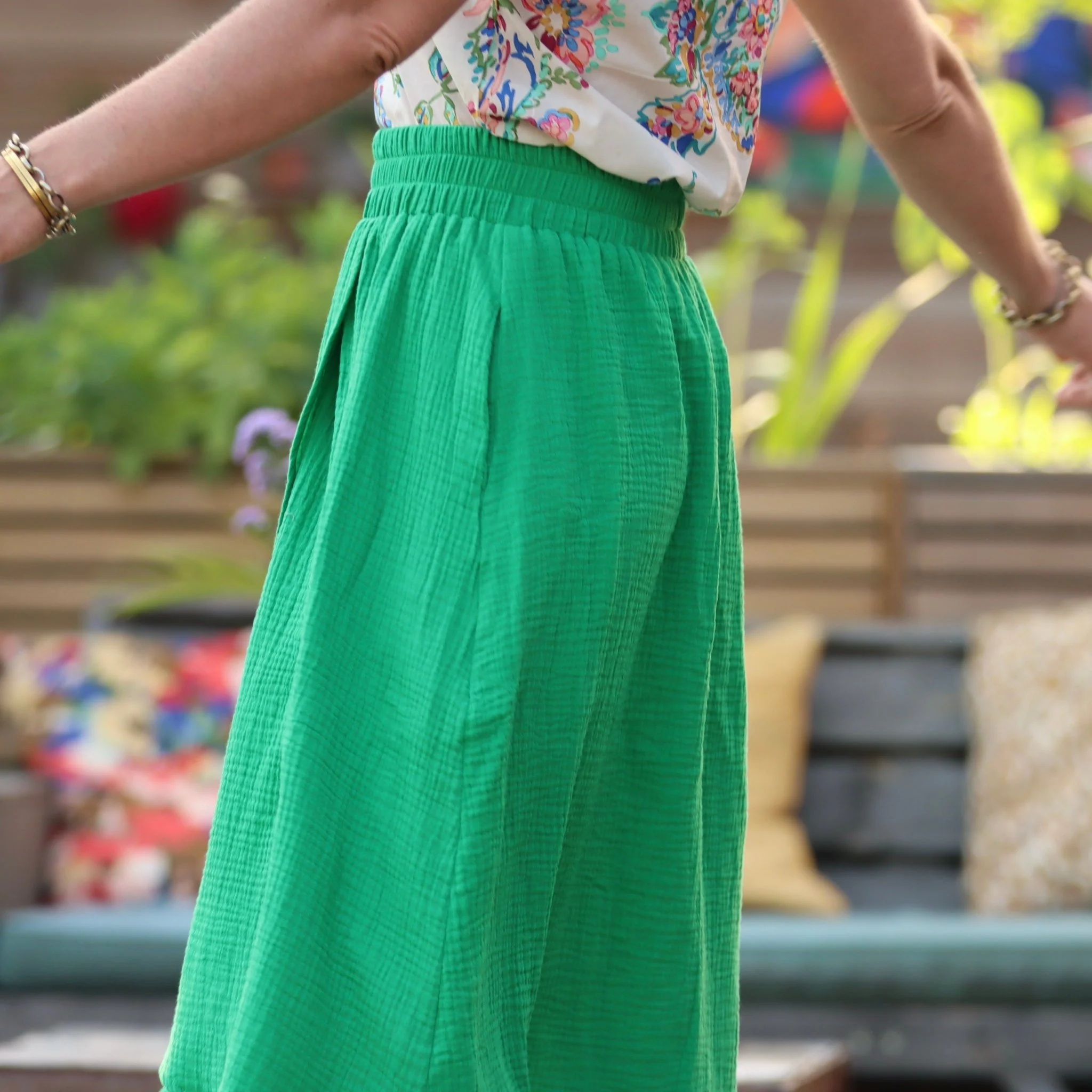 Jupe Tina gaze de coton vert frais - Image 4