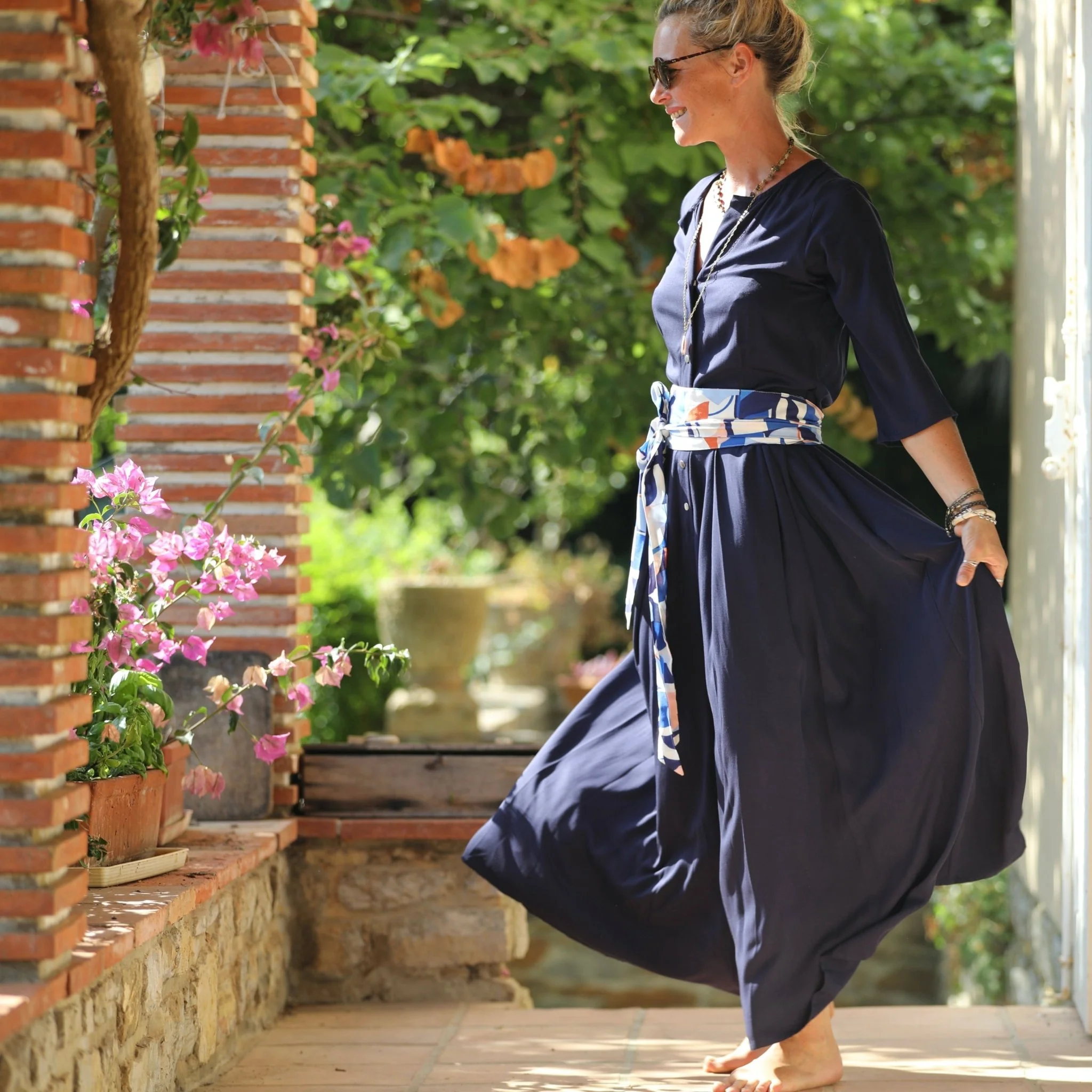 La combi India manches 3/4 en viscose bleu nuit - Image 3