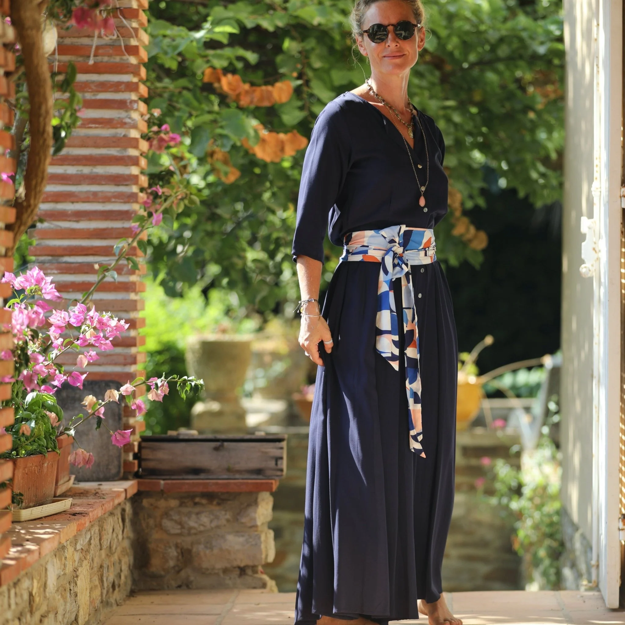 La combi India manches 3/4 en viscose bleu nuit - Image 7