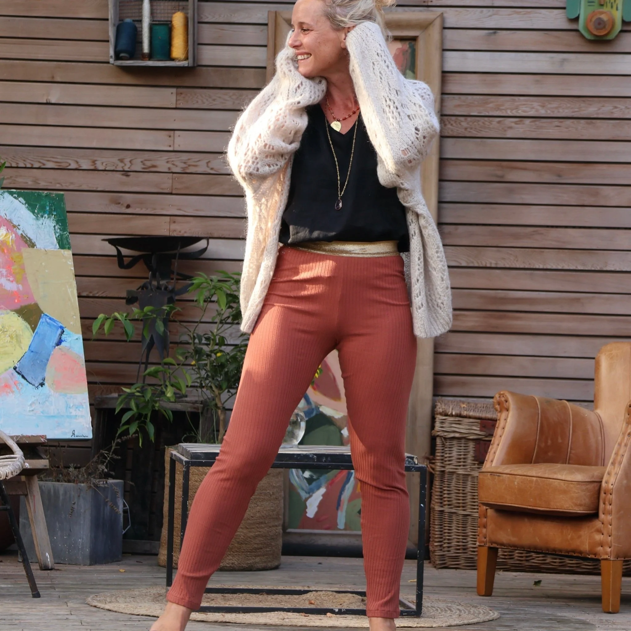 Legging Léo en jersey texturé terracotta - Image 4