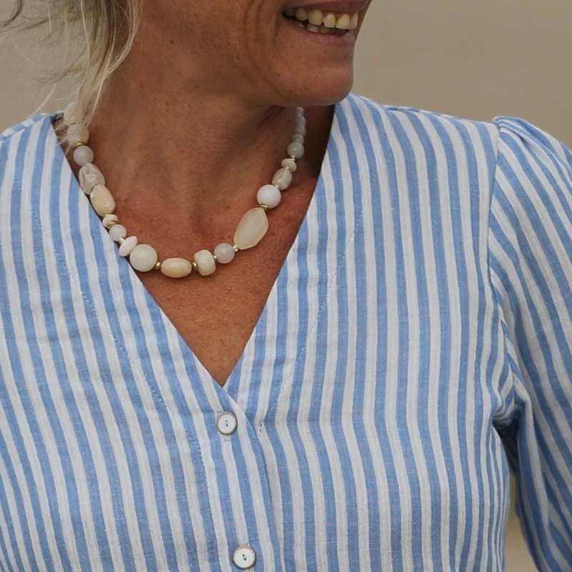 Blouse Léocadie - double gaze de coton rayé bleu/blanc - Image 5