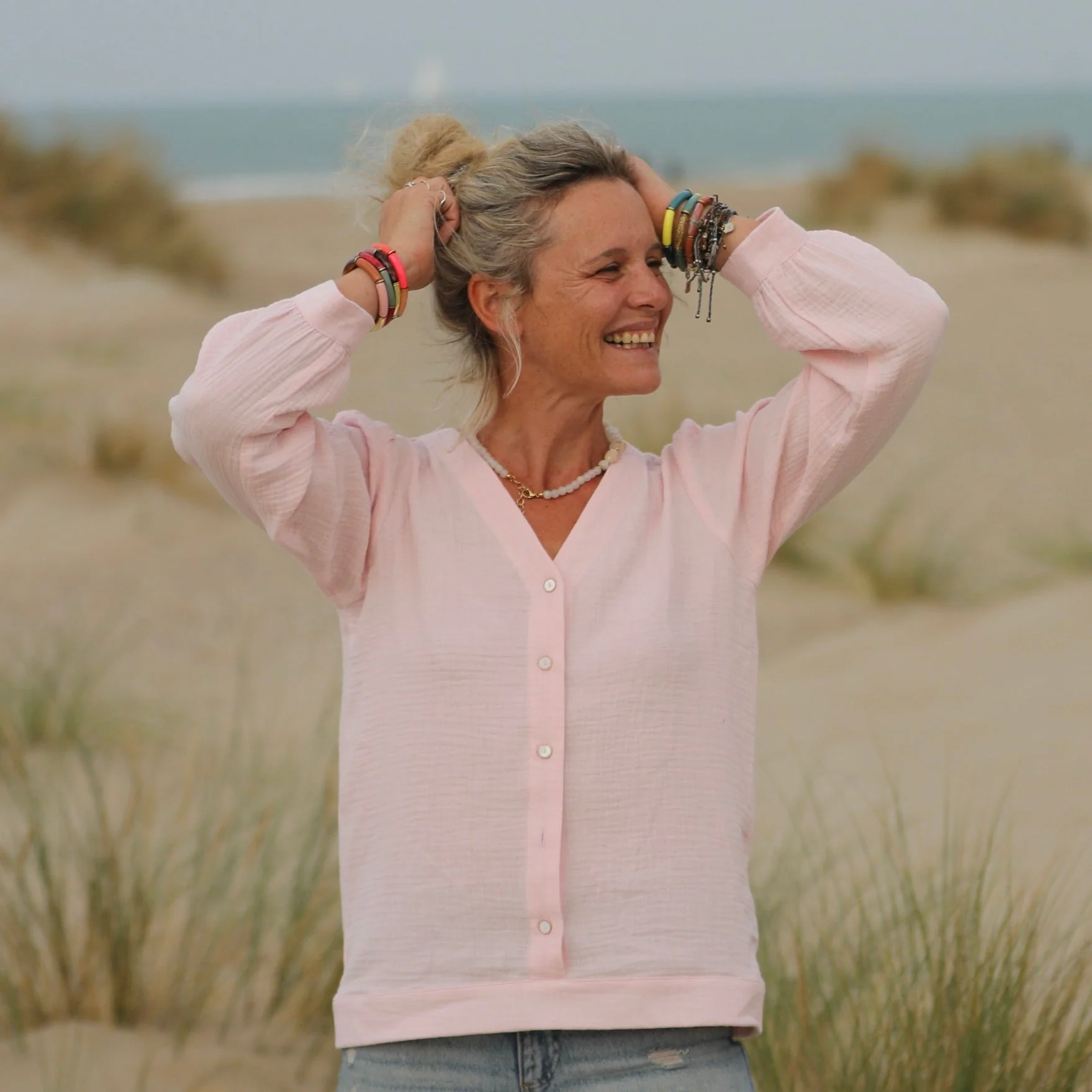 Blouse Léocadie - double gaze de coton rose poudré - Image 7