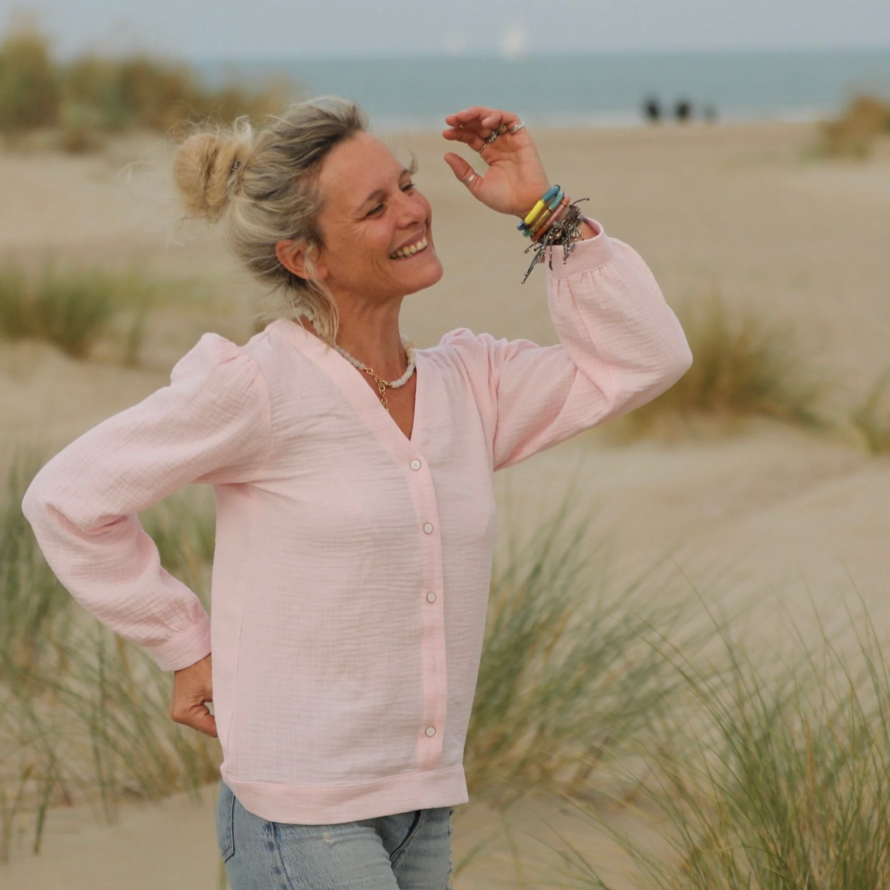 Blouse Léocadie - double gaze de coton rose poudré - Image 8