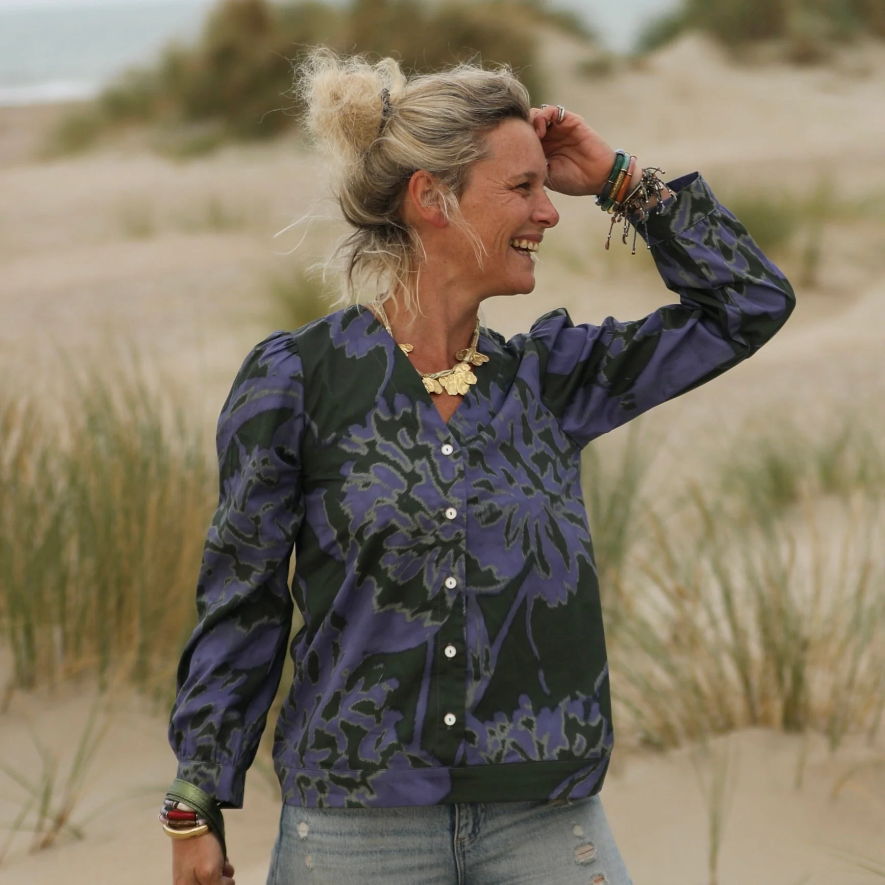 Blouse Léocadie - Ikat violet/kaki