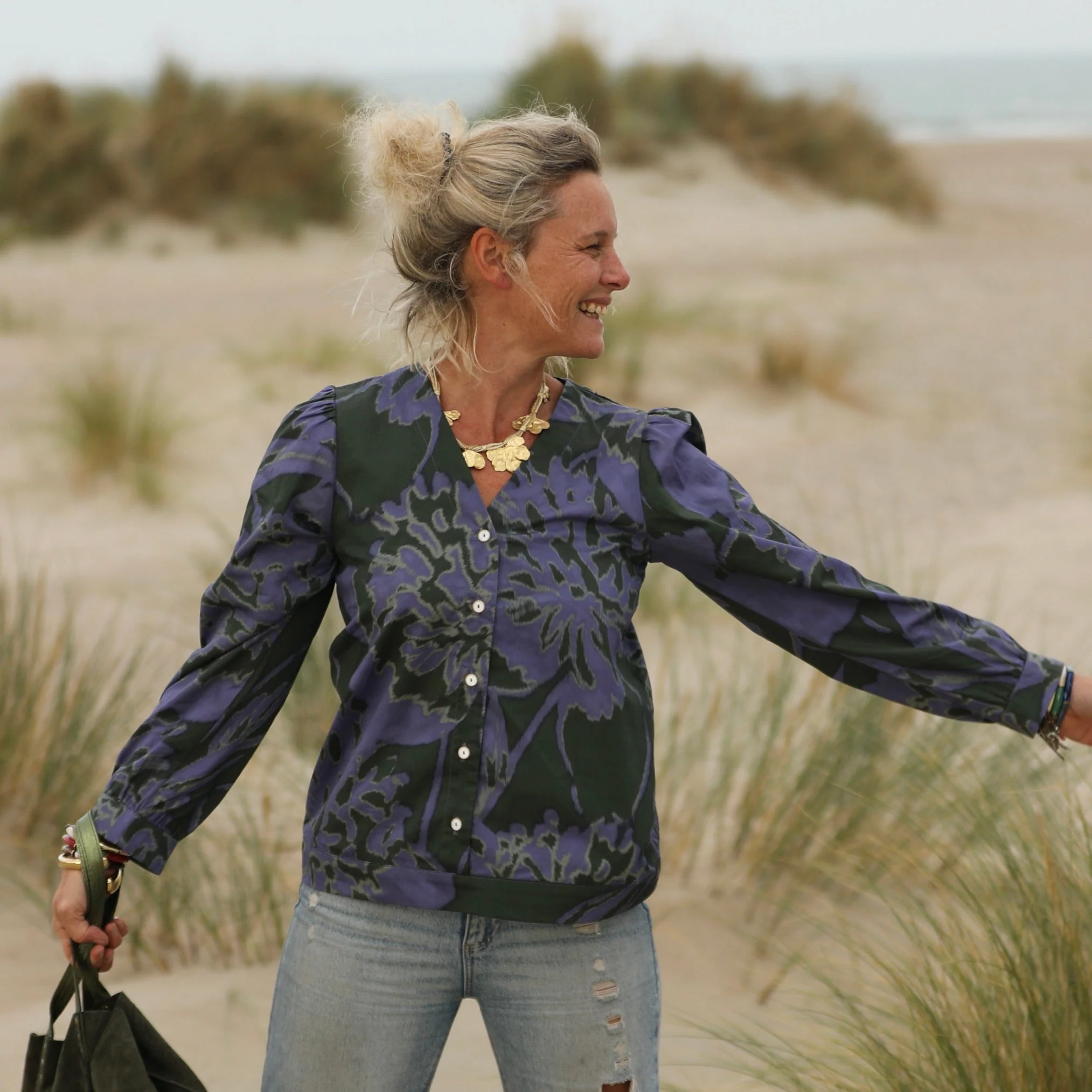 Blouse Léocadie - Ikat violet/kaki - Image 4