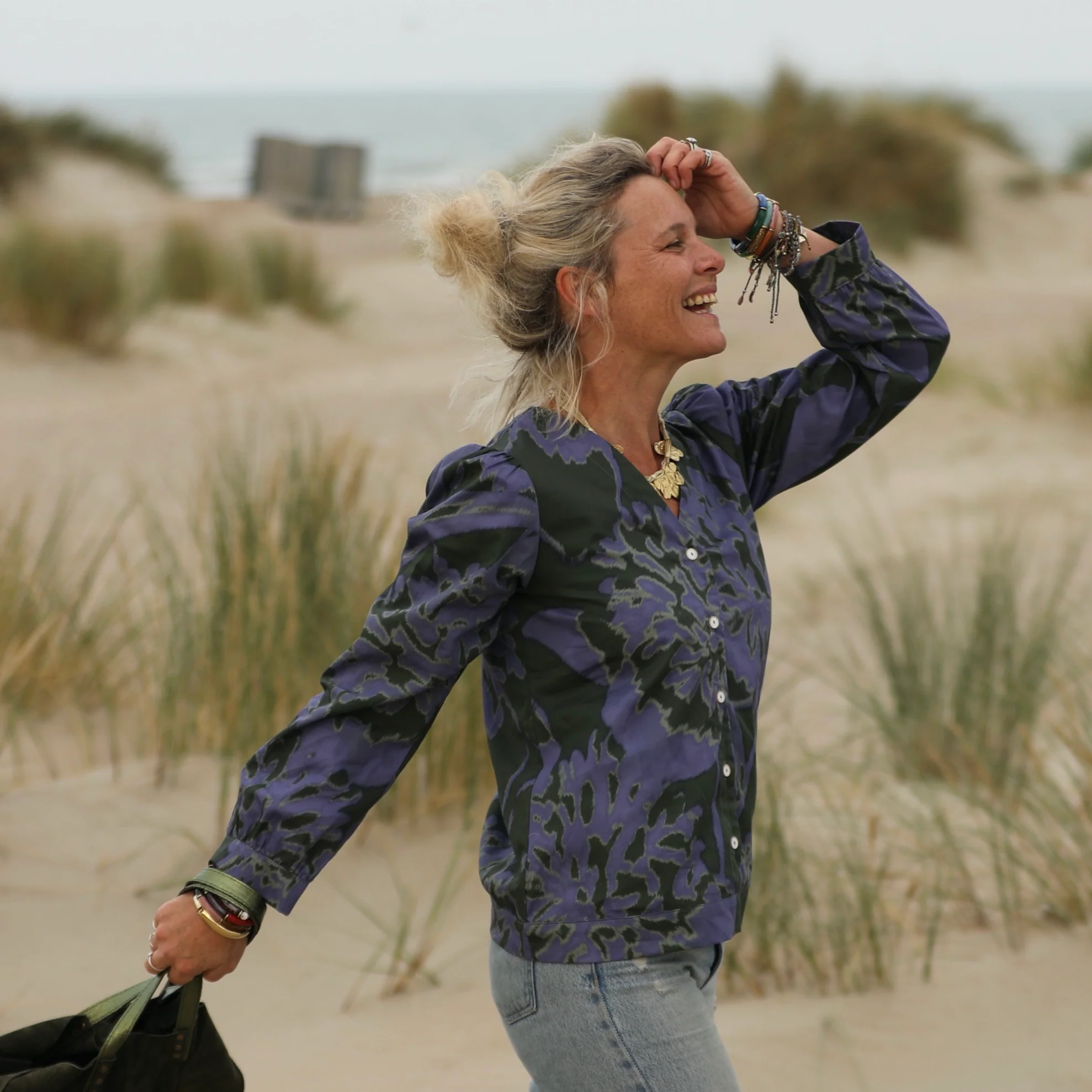 Blouse Léocadie - Ikat violet/kaki - Image 5