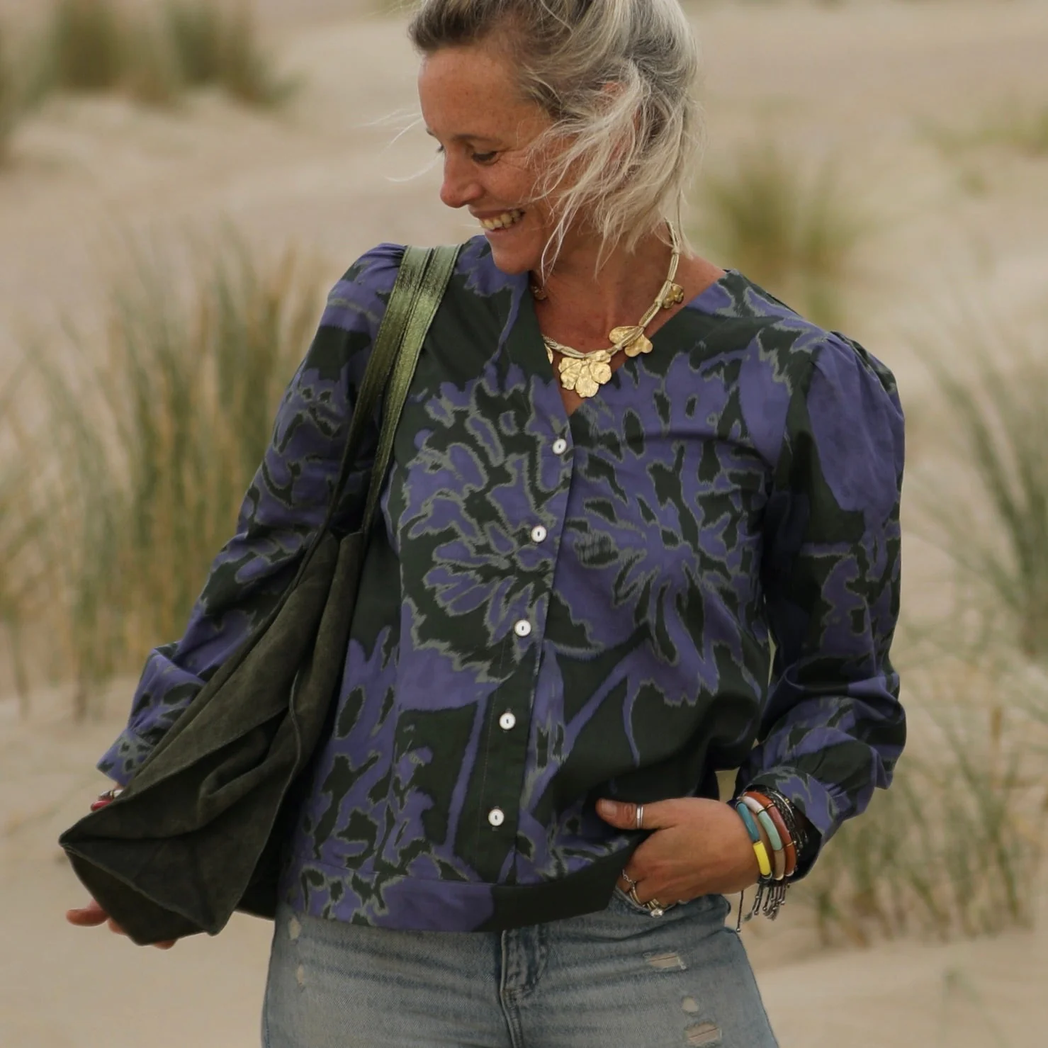 Blouse Léocadie - Ikat violet/kaki - Image 7